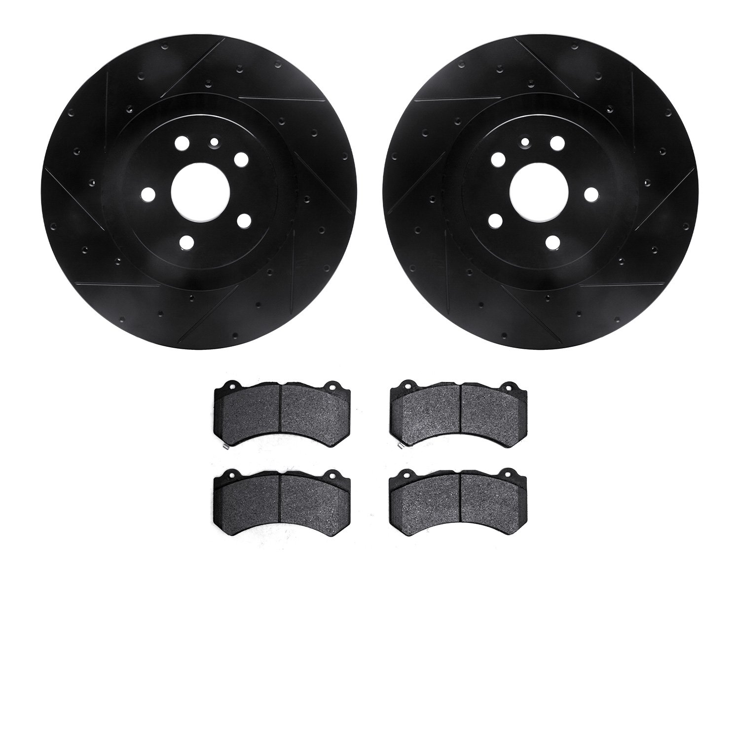 8302-46048 Drilled/Slotted Brake Rotors with 3000-Series Ceramic Brake Pads Kit [Black], 2009-2015 GM, Position: Front