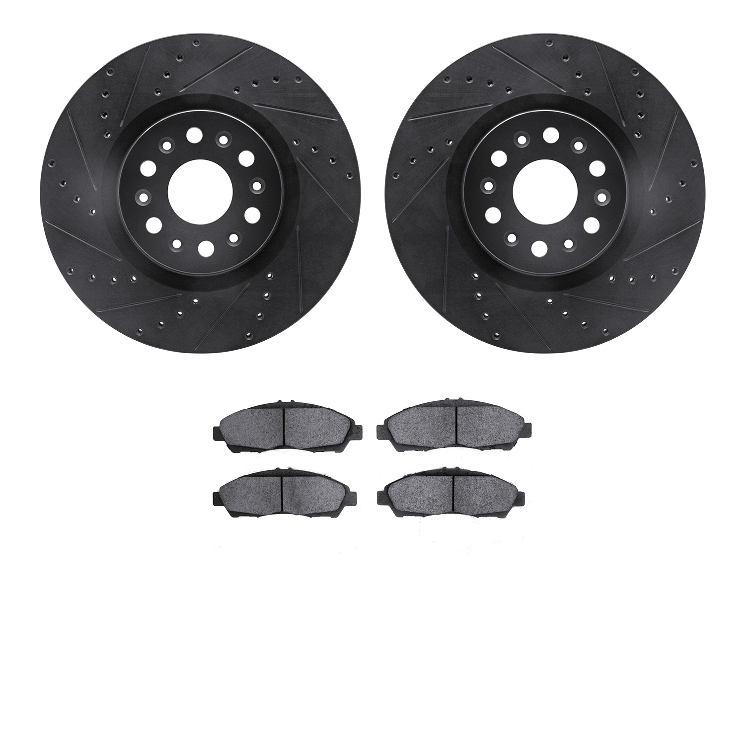 8302-46057 Drilled/Slotted Brake Rotors with 3000-Series Ceramic Brake Pads Kit [Black], 2017-2020 GM, Position: Front