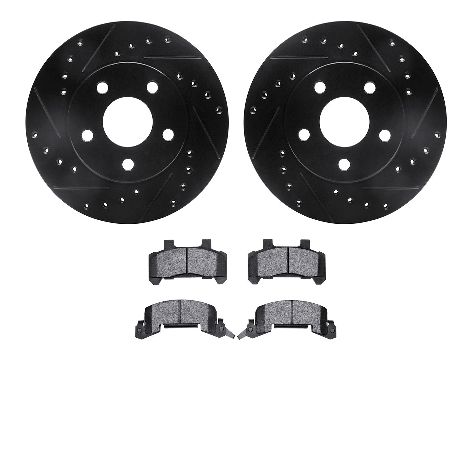 8302-47021 Drilled/Slotted Brake Rotors with 3000-Series Ceramic Brake Pads Kit [Black], 1985-1991 GM, Position: Front