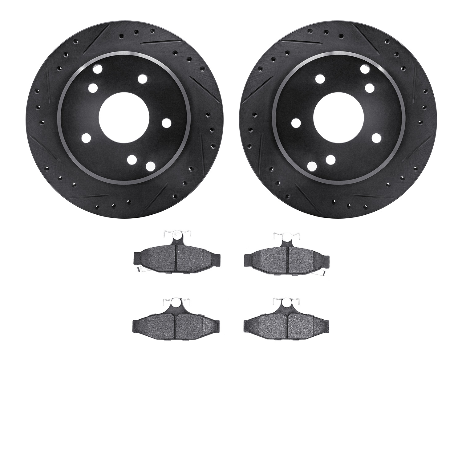 8302-47024 Drilled/Slotted Brake Rotors with 3000-Series Ceramic Brake Pads Kit [Black], 1984-1987 GM, Position: Rear