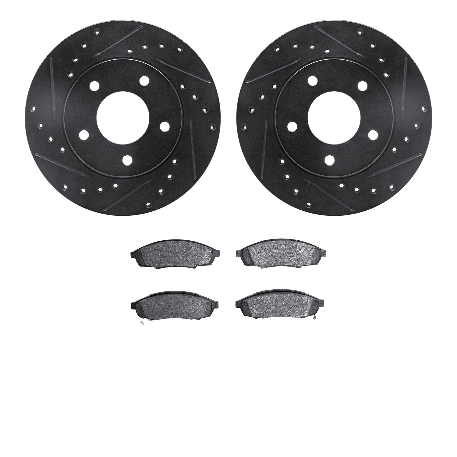 8302-47028 Drilled/Slotted Brake Rotors with 3000-Series Ceramic Brake Pads Kit [Black], 1988-1996 GM, Position: Front