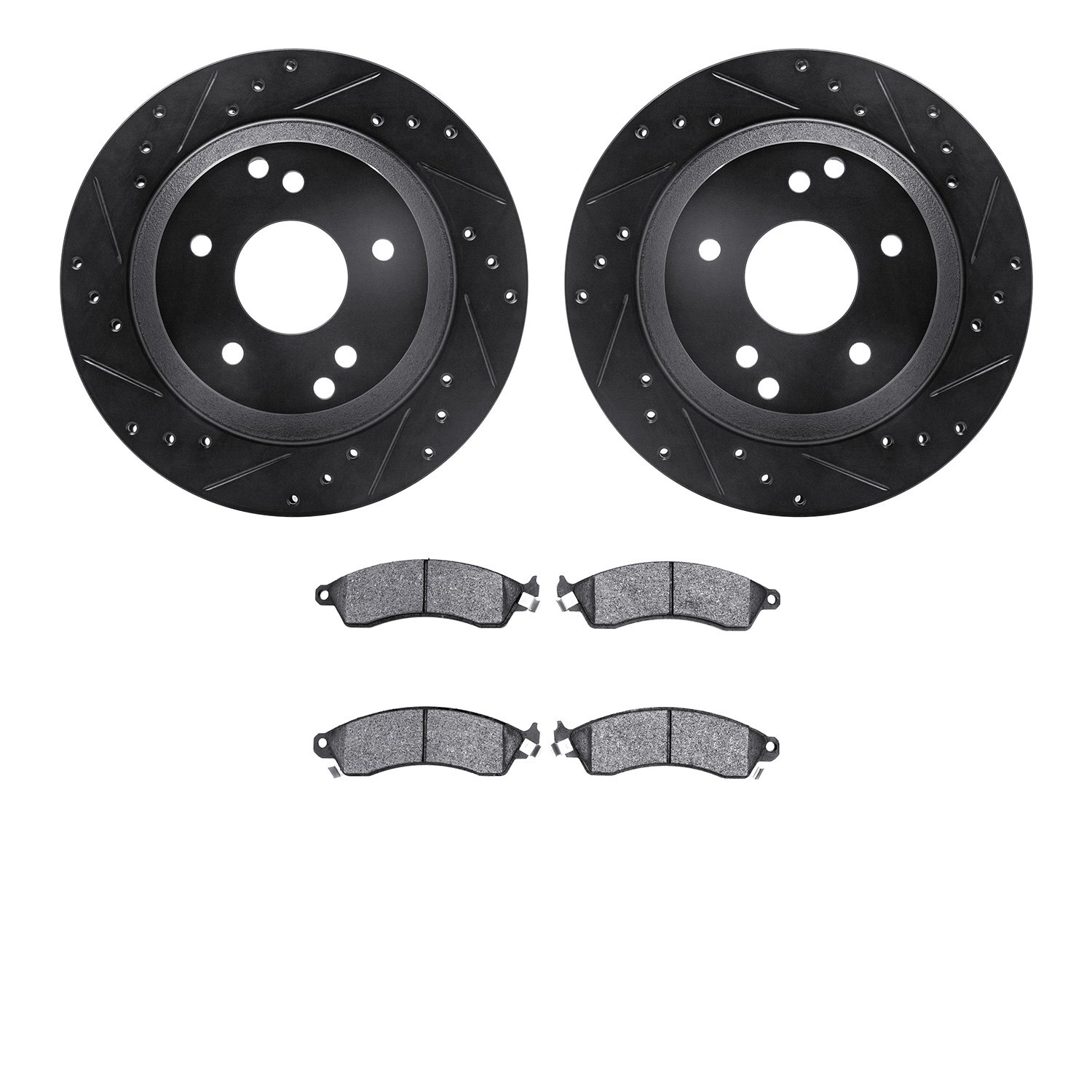 8302-47030 Drilled/Slotted Brake Rotors with 3000-Series Ceramic Brake Pads Kit [Black], 1988-1994 GM, Position: Front