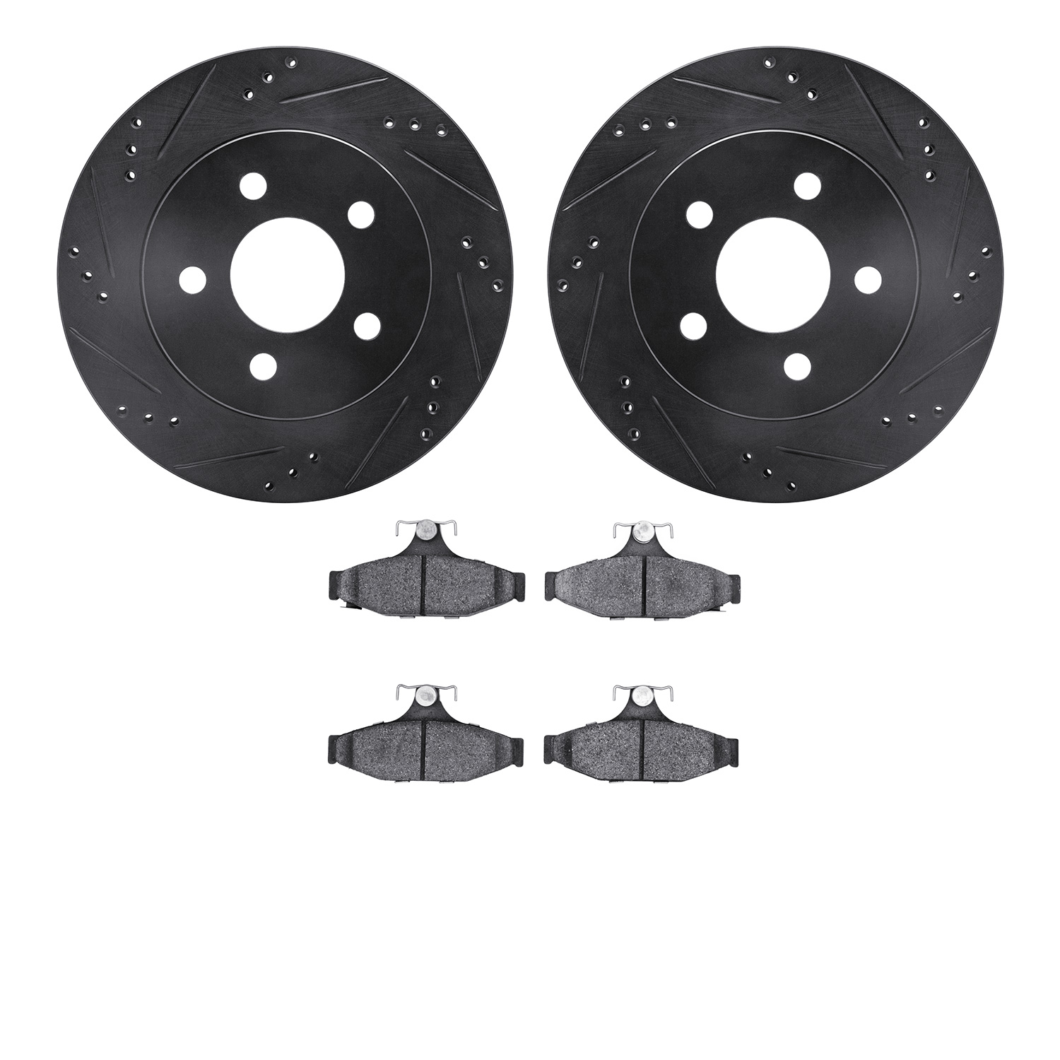 8302-47034 Drilled/Slotted Brake Rotors with 3000-Series Ceramic Brake Pads Kit [Black], 1993-1997 GM, Position: Rear