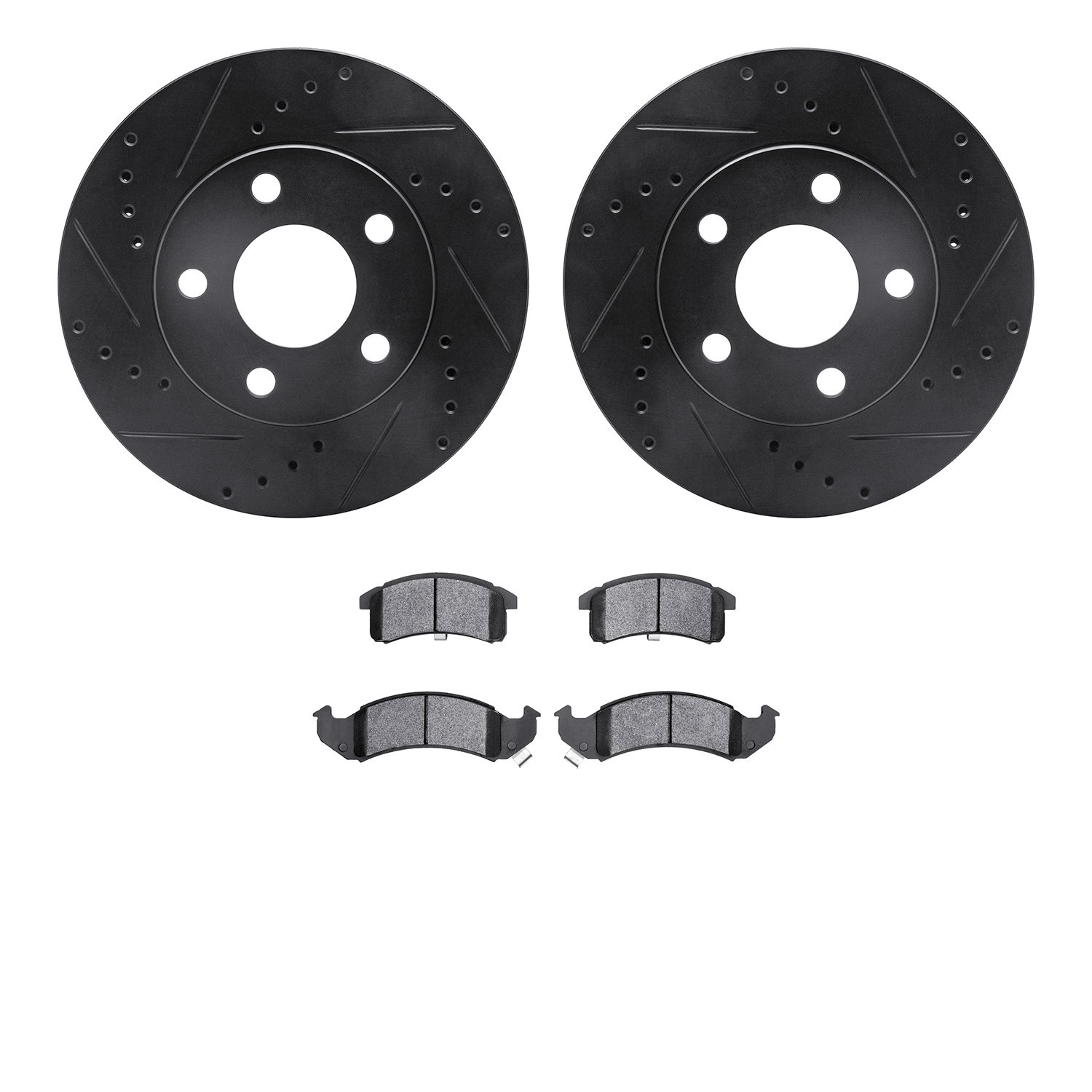 8302-47041 Drilled/Slotted Brake Rotors with 3000-Series Ceramic Brake Pads Kit [Black], 1994-1997 GM, Position: Front