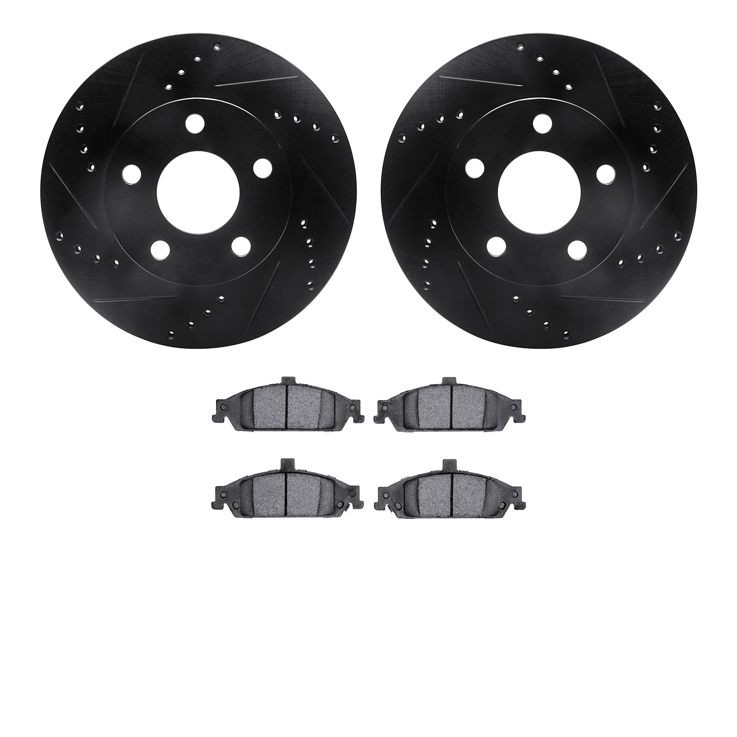 8302-47044 Drilled/Slotted Brake Rotors with 3000-Series Ceramic Brake Pads Kit [Black], 1997-2005 GM, Position: Front