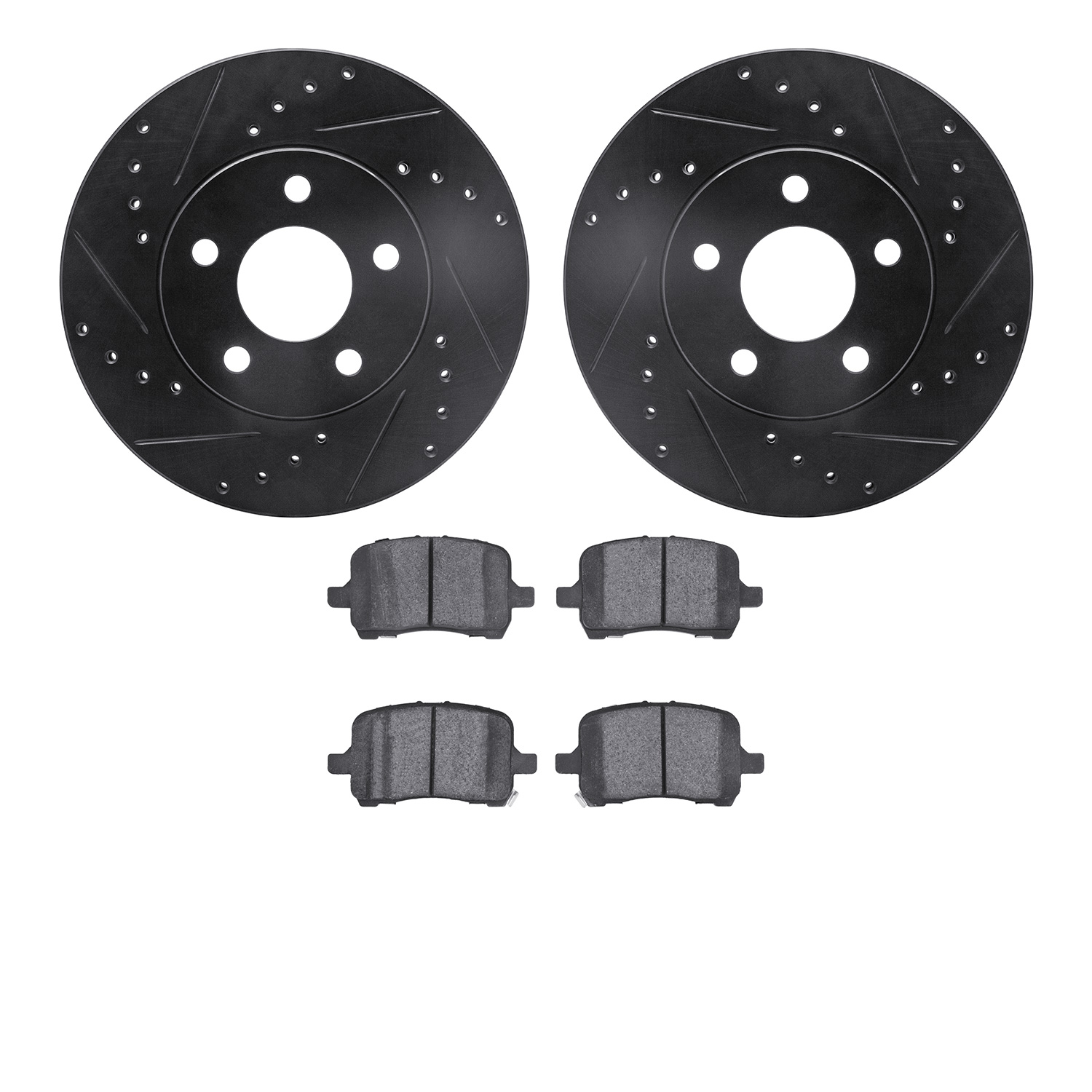 8302-47051 Drilled/Slotted Brake Rotors with 3000-Series Ceramic Brake Pads Kit [Black], 2004-2008 GM, Position: Front