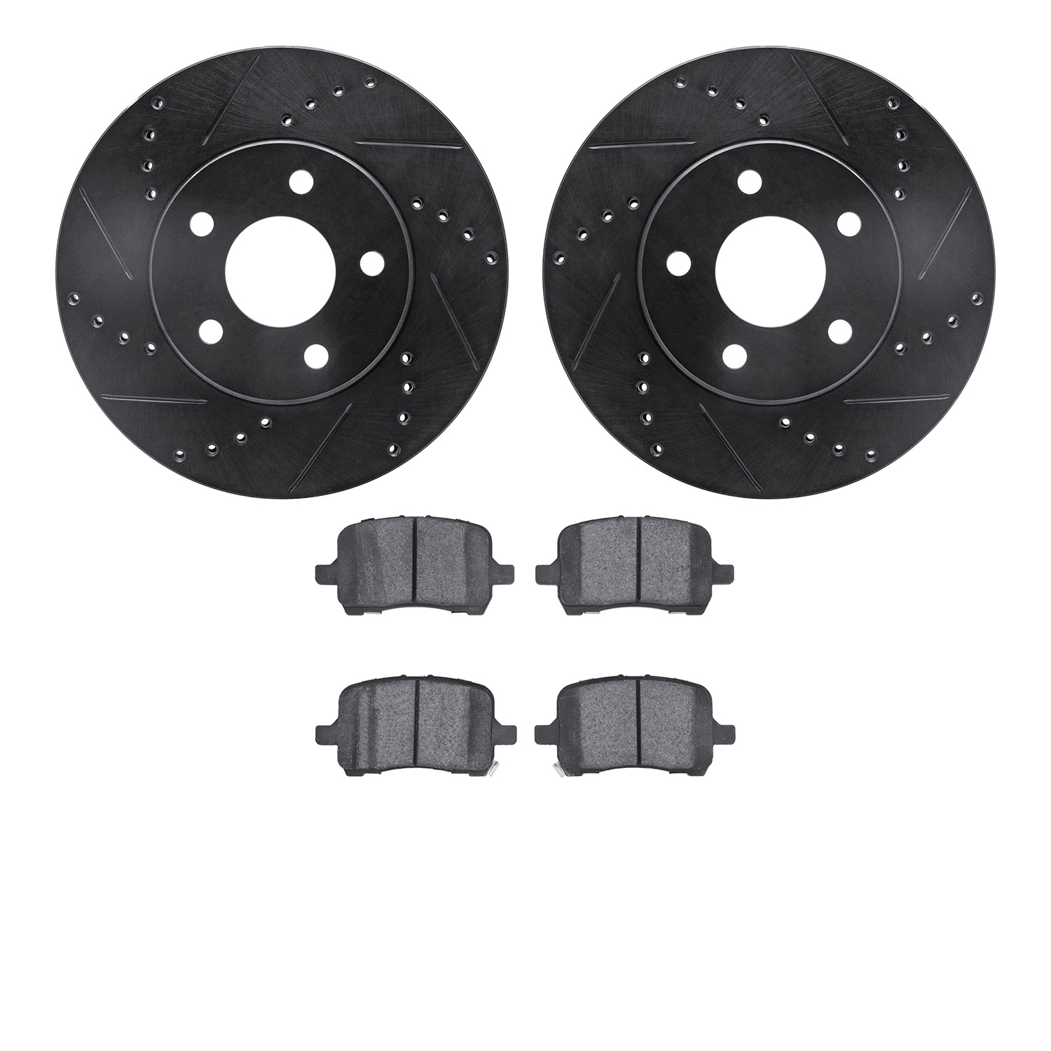 8302-47052 Drilled/Slotted Brake Rotors with 3000-Series Ceramic Brake Pads Kit [Black], 2006-2011 GM, Position: Front