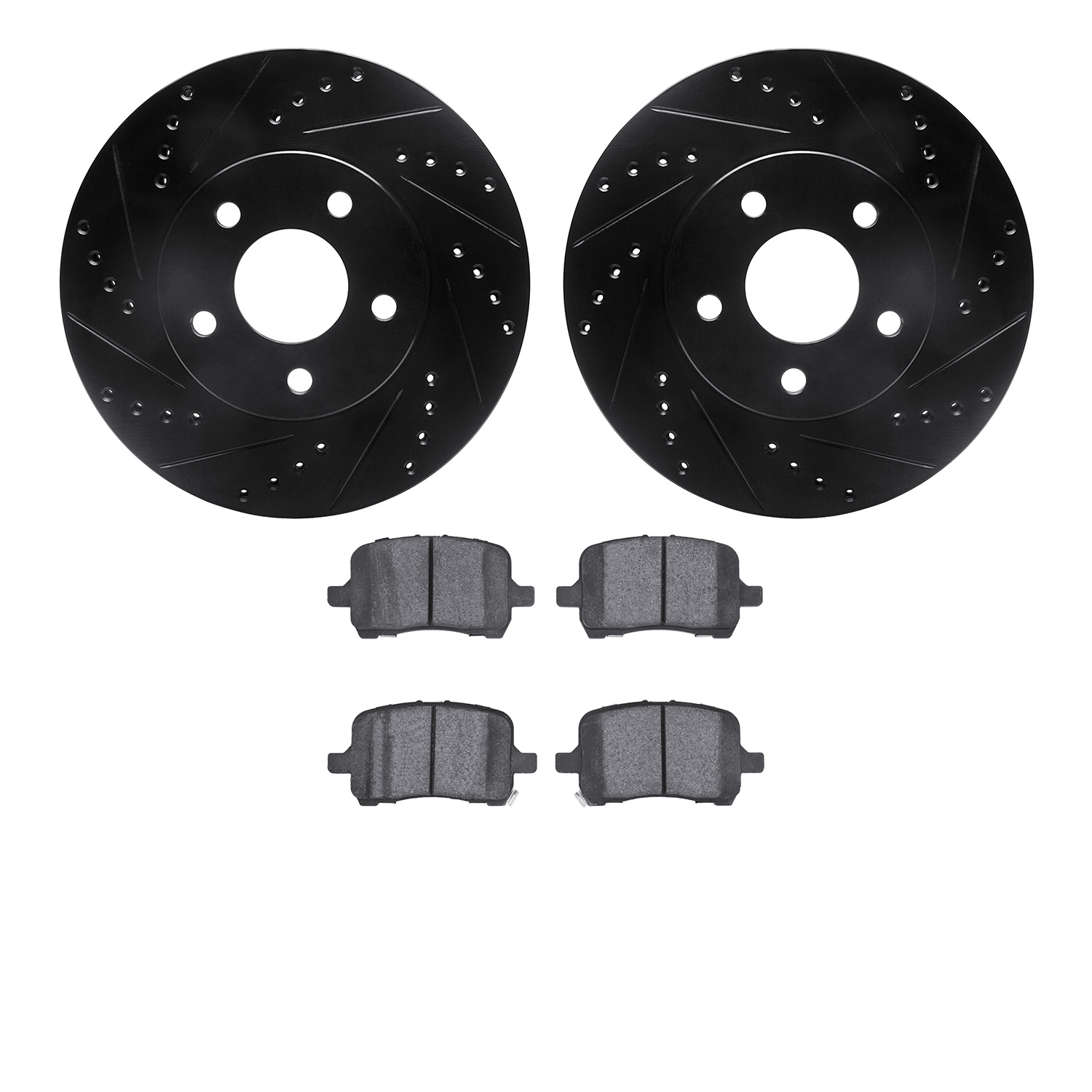 8302-47053 Drilled/Slotted Brake Rotors with 3000-Series Ceramic Brake Pads Kit [Black], 2008-2008 GM, Position: Front