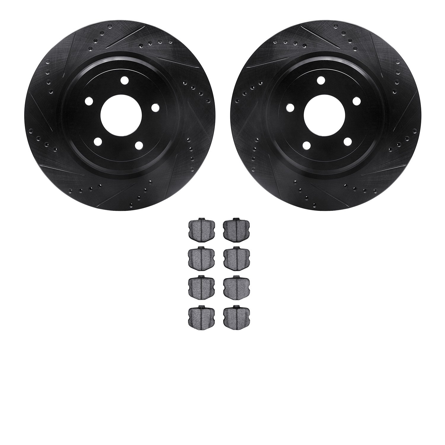 8302-47059 Drilled/Slotted Brake Rotors with 3000-Series Ceramic Brake Pads Kit [Black], 2006-2013 GM, Position: Rear