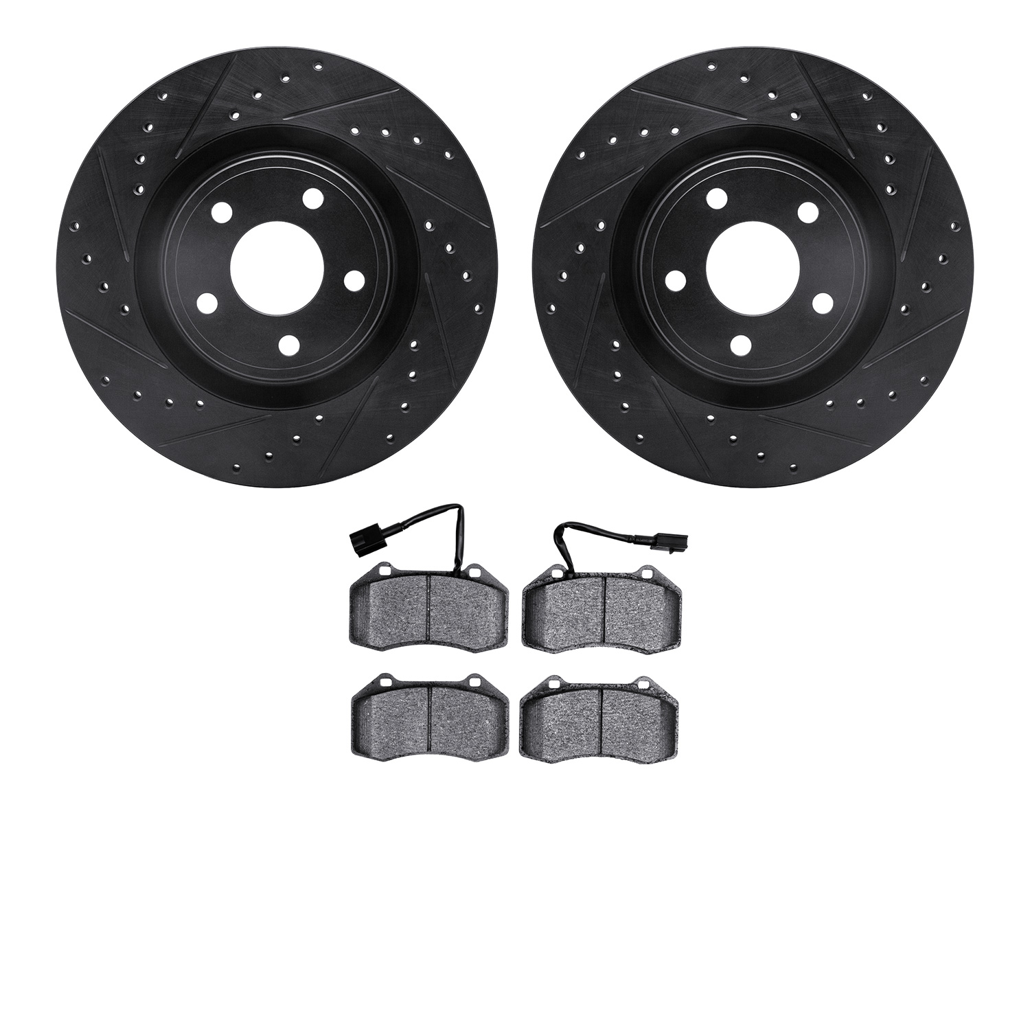 8302-47062 Drilled/Slotted Brake Rotors with 3000-Series Ceramic Brake Pads Kit [Black], 2007-2010 GM, Position: Front