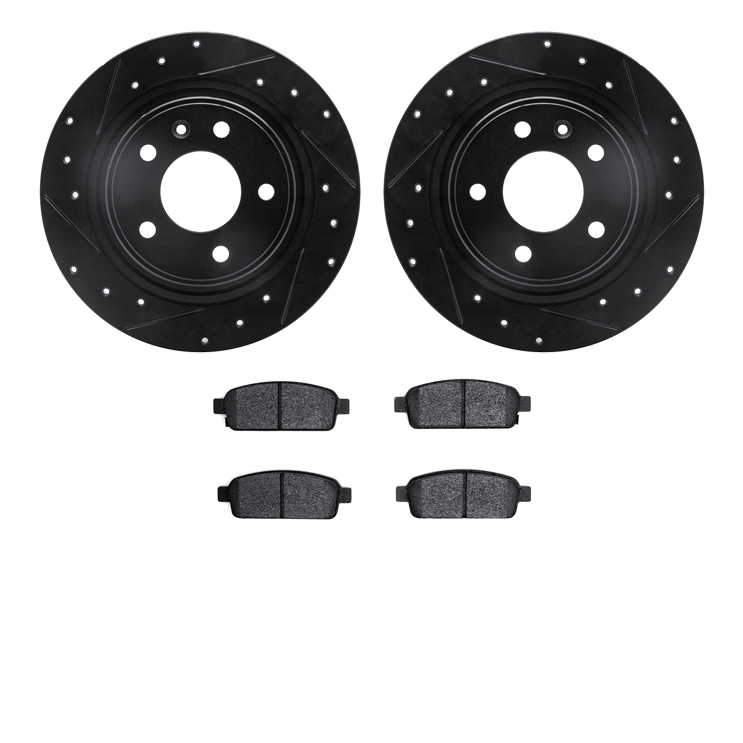8302-47064 Drilled/Slotted Brake Rotors with 3000-Series Ceramic Brake Pads Kit [Black], 2011-2019 GM, Position: Rear