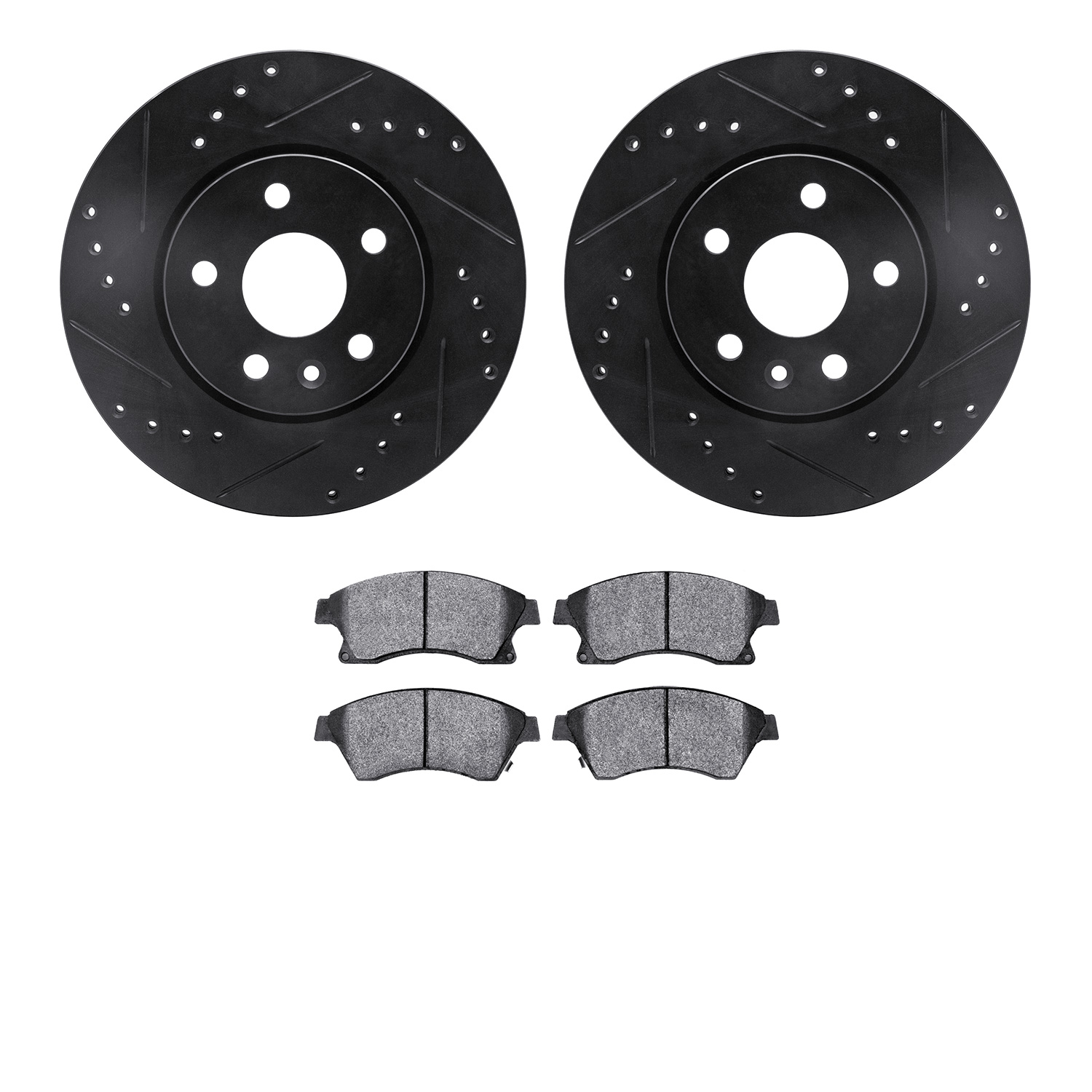 8302-47065 Drilled/Slotted Brake Rotors with 3000-Series Ceramic Brake Pads Kit [Black], 2011-2017 GM, Position: Front