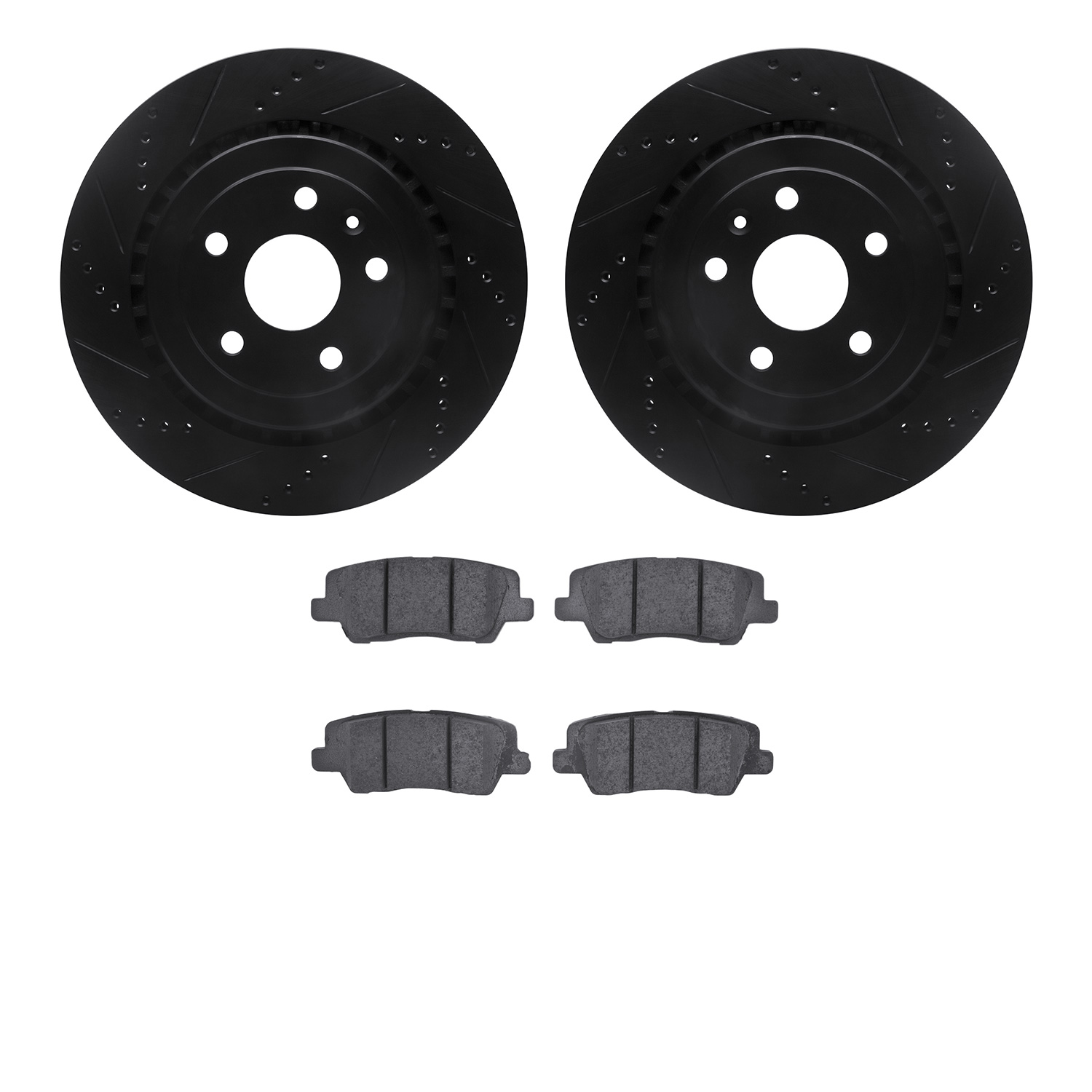 8302-47066 Drilled/Slotted Brake Rotors with 3000-Series Ceramic Brake Pads Kit [Black], 2015-2019 GM, Position: Rear