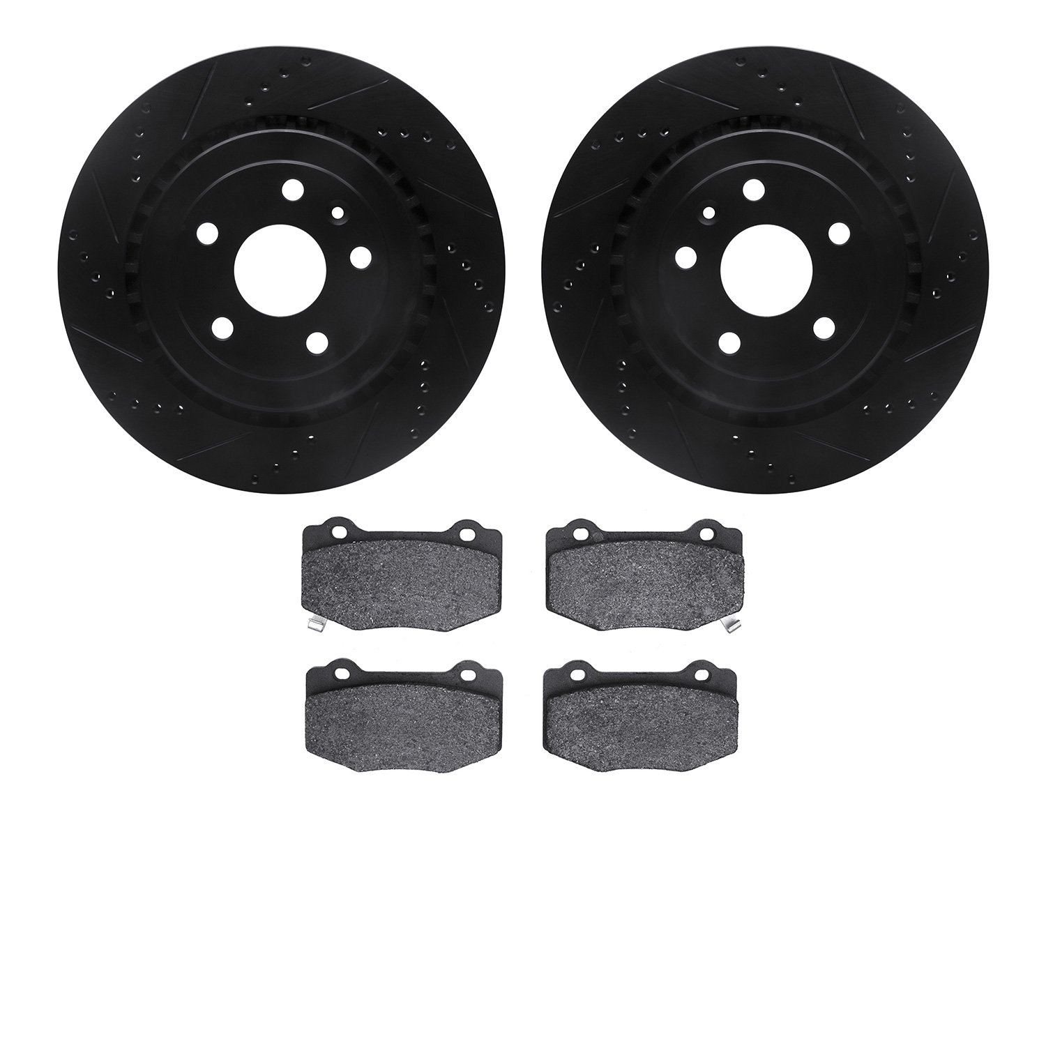 8302-47068 Drilled/Slotted Brake Rotors with 3000-Series Ceramic Brake Pads Kit [Black], Fits Select GM, Position: Rear