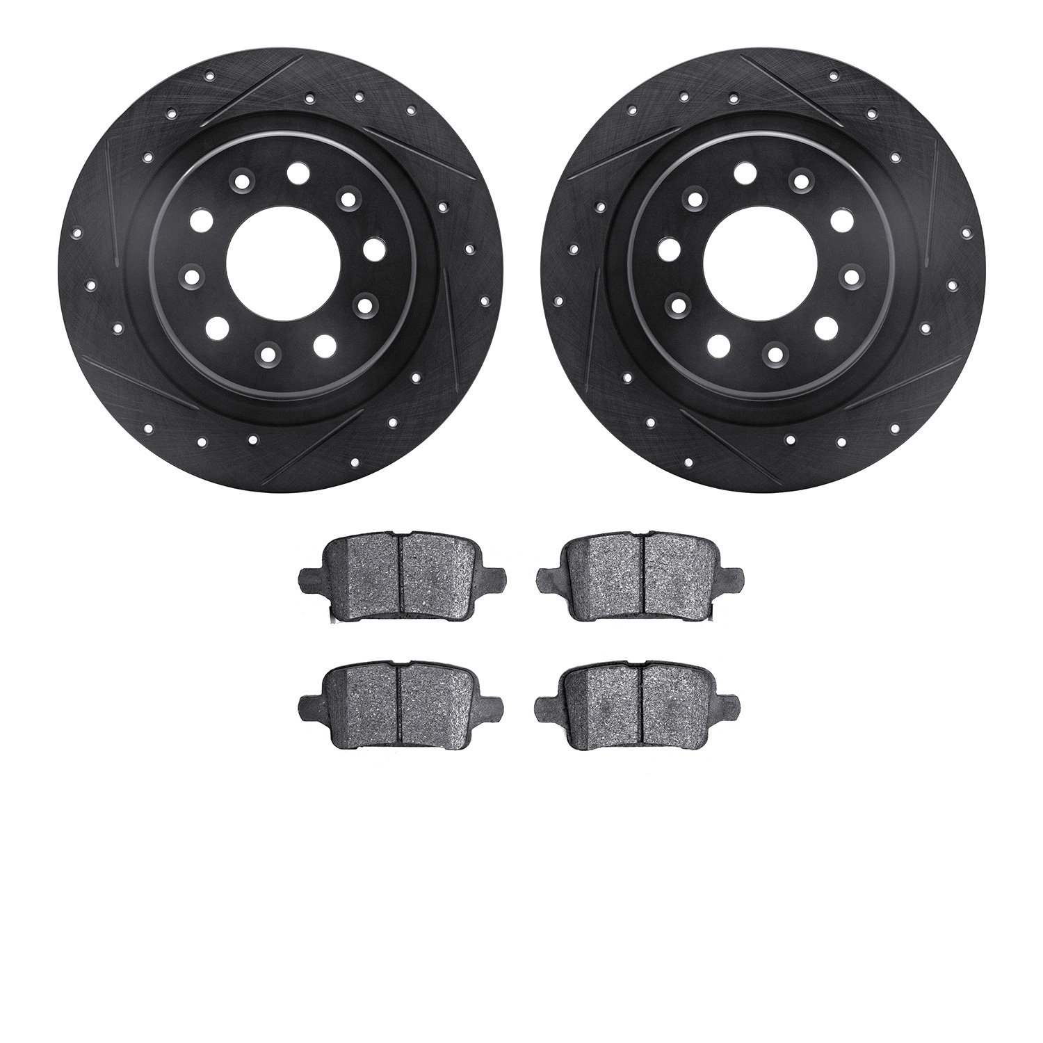 8302-47073 Drilled/Slotted Brake Rotors with 3000-Series Ceramic Brake Pads Kit [Black], 2016-2020 GM, Position: Rear