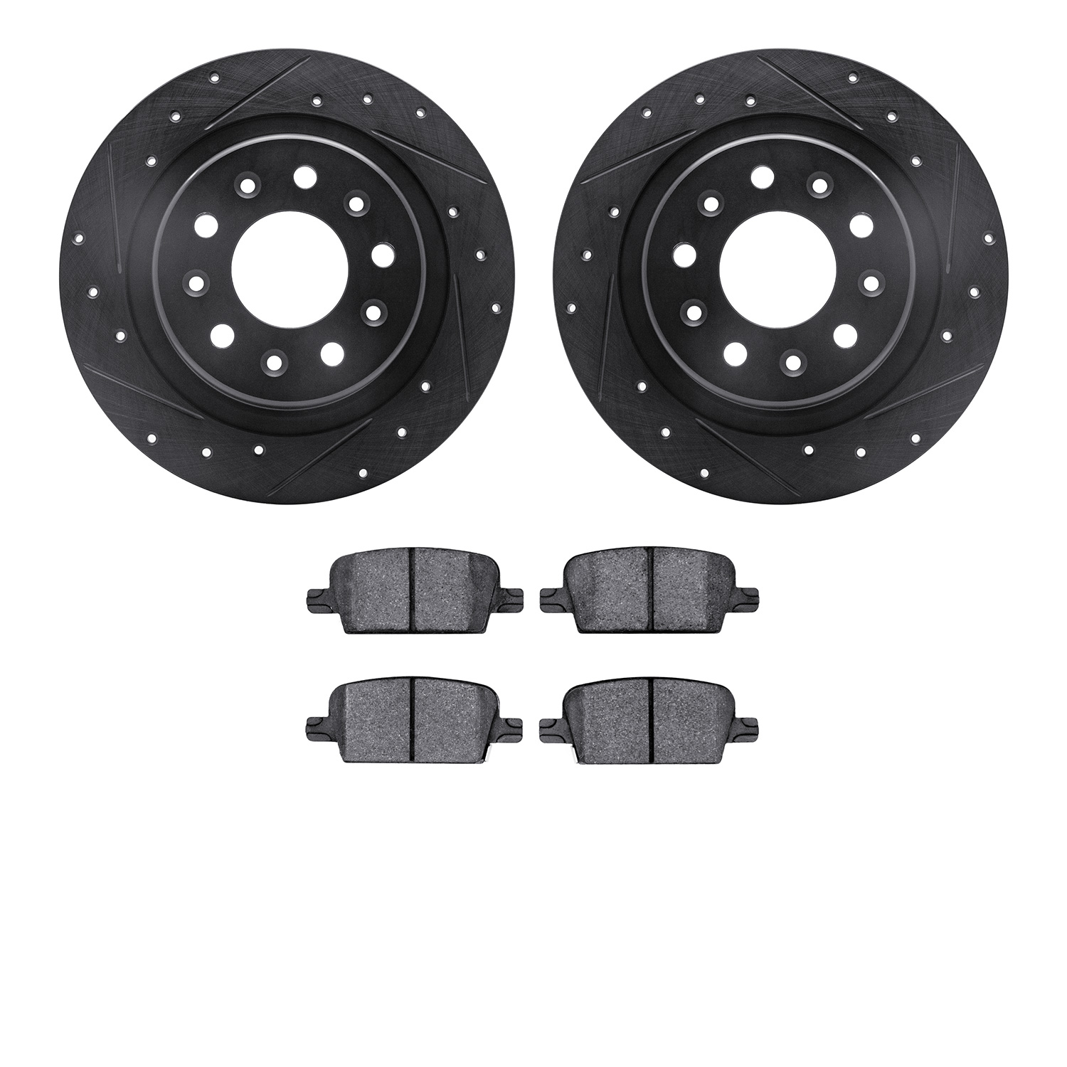 8302-47078 Drilled/Slotted Brake Rotors with 3000-Series Ceramic Brake Pads Kit [Black], Fits Select GM, Position: Rear