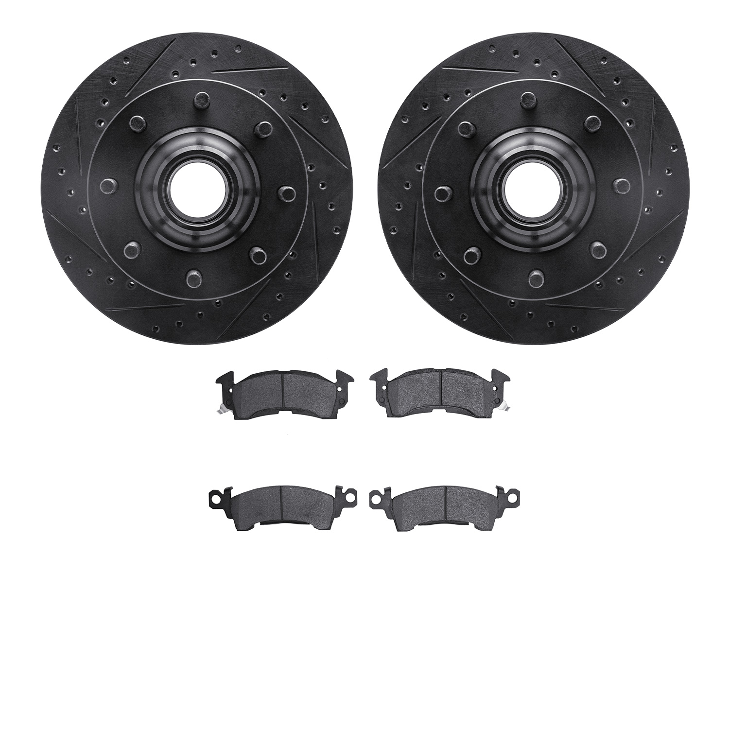 8302-48002 Drilled/Slotted Brake Rotors with 3000-Series Ceramic Brake Pads Kit [Black], 1971-1989 GM, Position: Front
