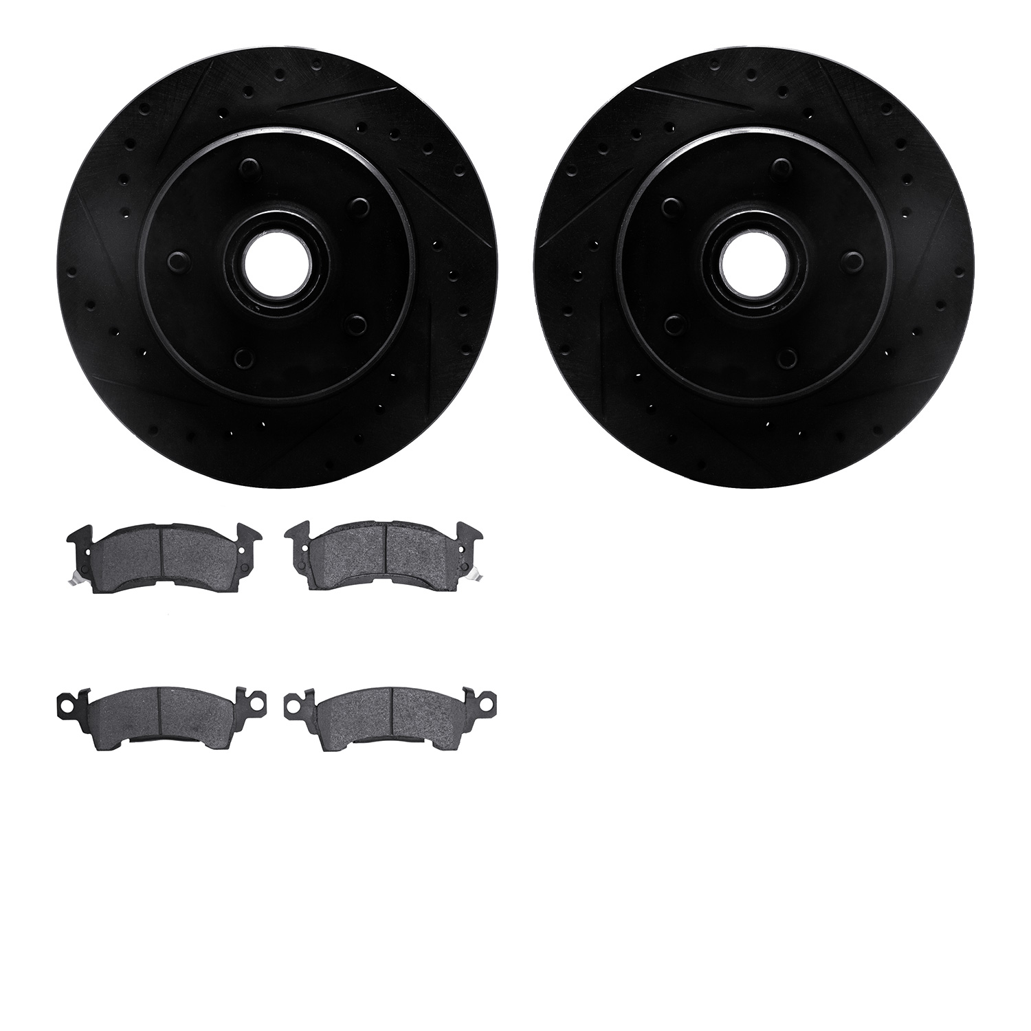 8302-48004 Drilled/Slotted Brake Rotors with 3000-Series Ceramic Brake Pads Kit [Black], 1990-2002 GM, Position: Front