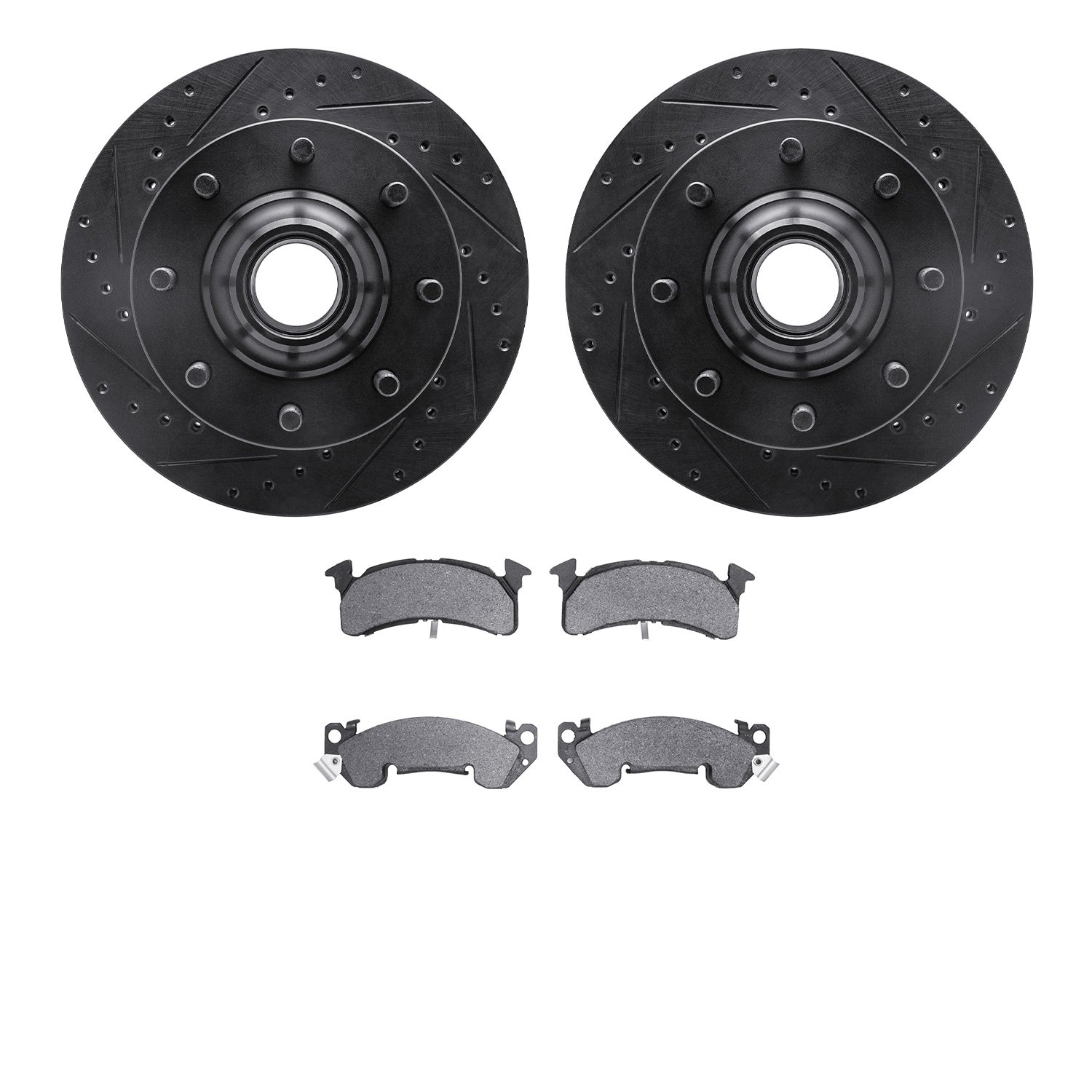 8302-48010 Drilled/Slotted Brake Rotors with 3000-Series Ceramic Brake Pads Kit [Black], 1978-1993 GM, Position: Front