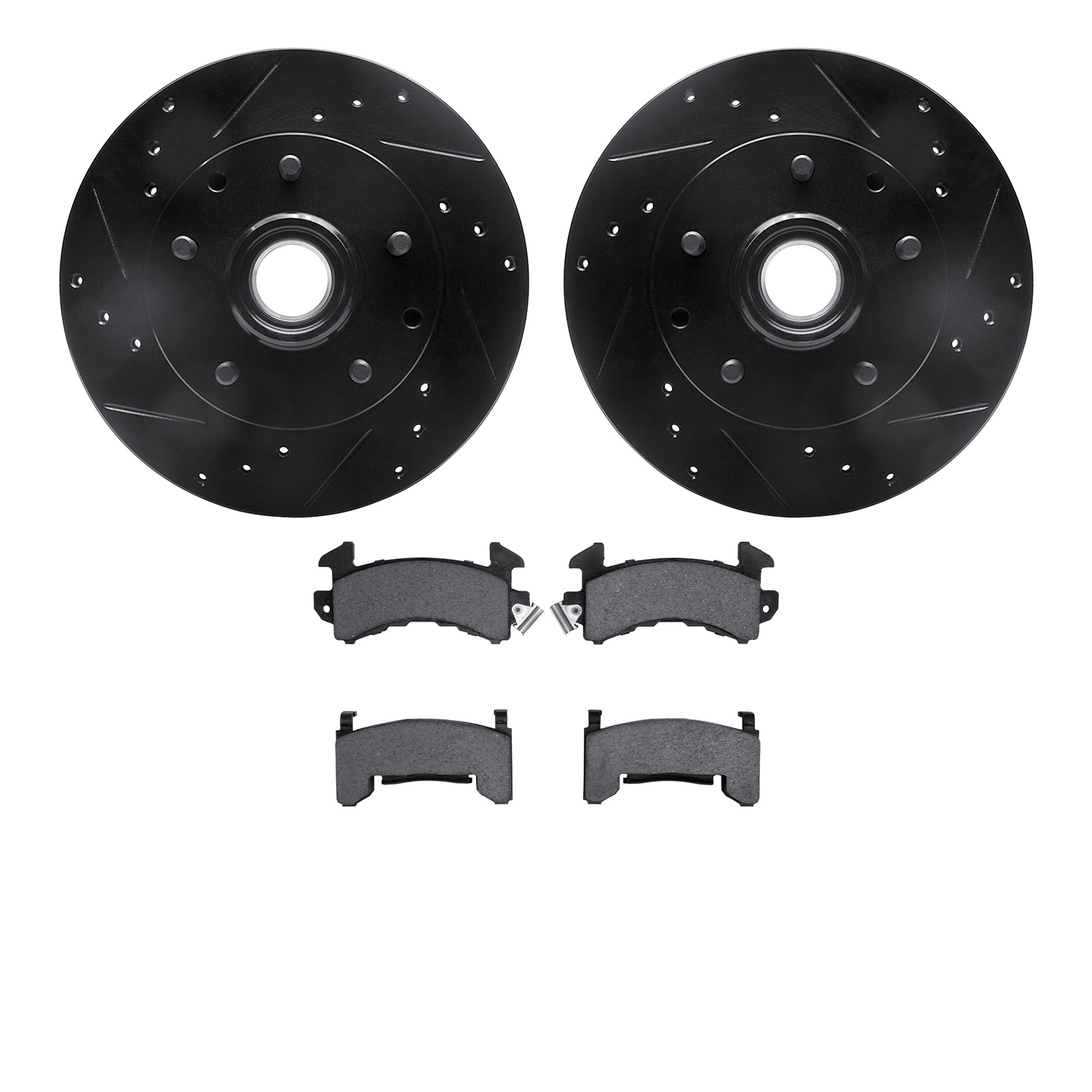 8302-48015 Drilled/Slotted Brake Rotors with 3000-Series Ceramic Brake Pads Kit [Black], 1991-2003 GM, Position: Front