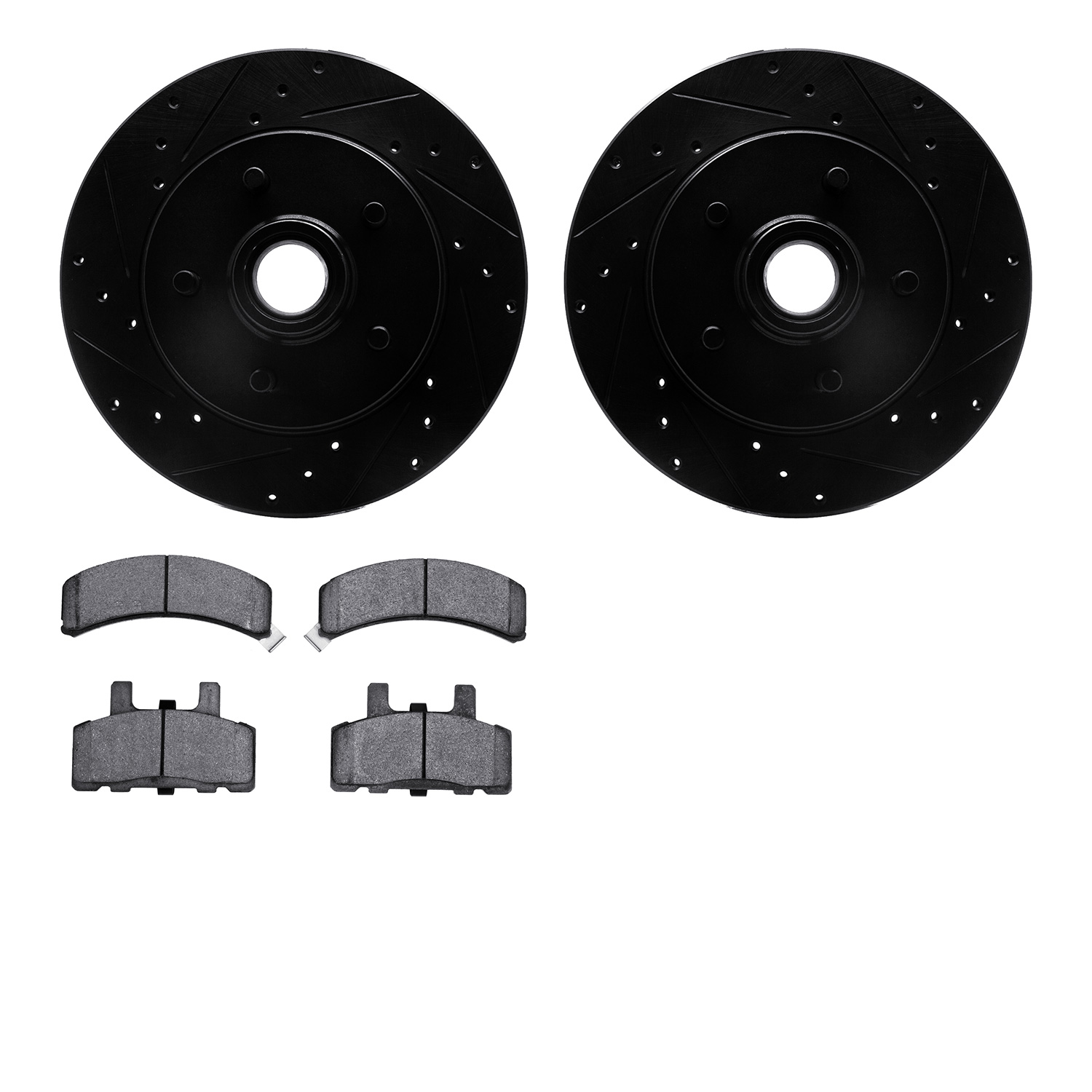 8302-48020 Drilled/Slotted Brake Rotors with 3000-Series Ceramic Brake Pads Kit [Black], 1988-1994 GM, Position: Front