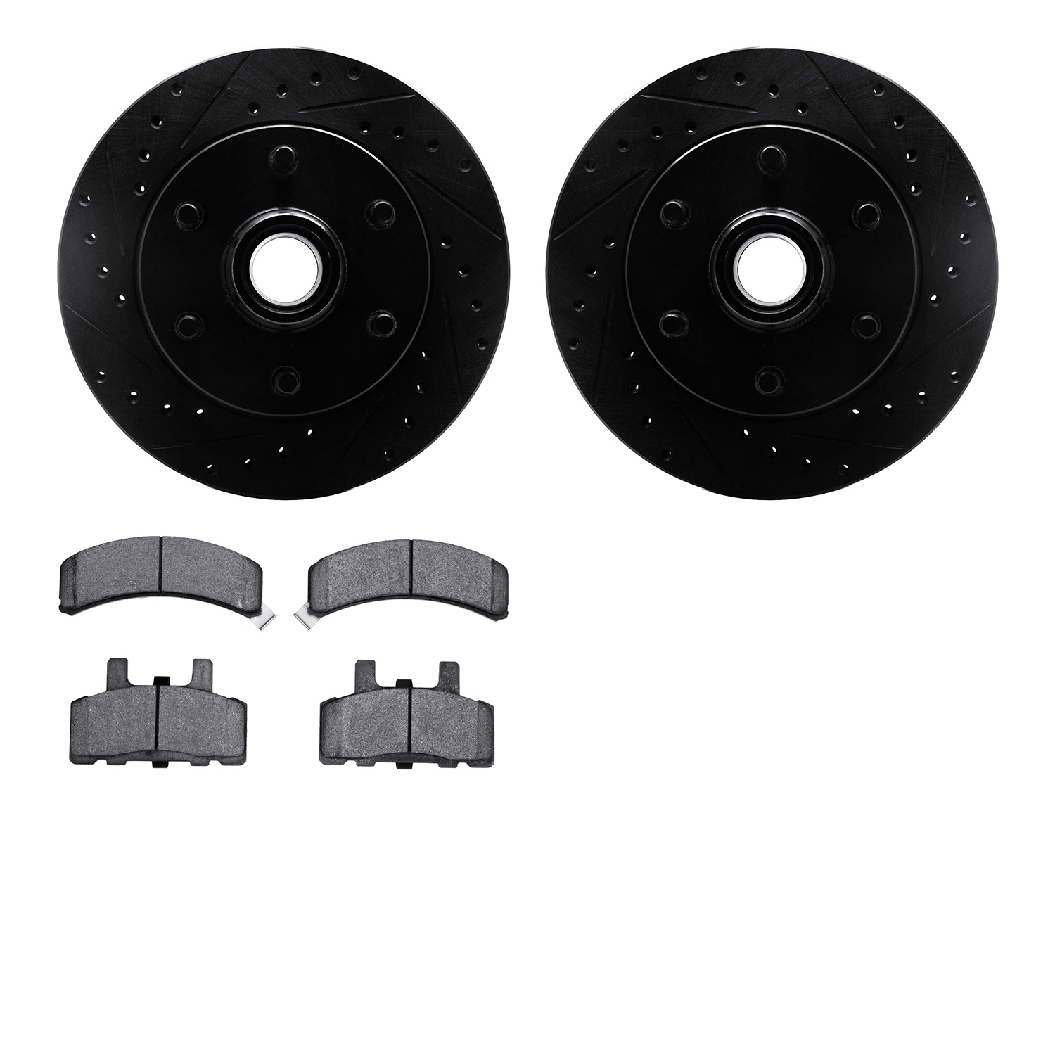 8302-48024 Drilled/Slotted Brake Rotors with 3000-Series Ceramic Brake Pads Kit [Black], 1994-2002 GM, Position: Front