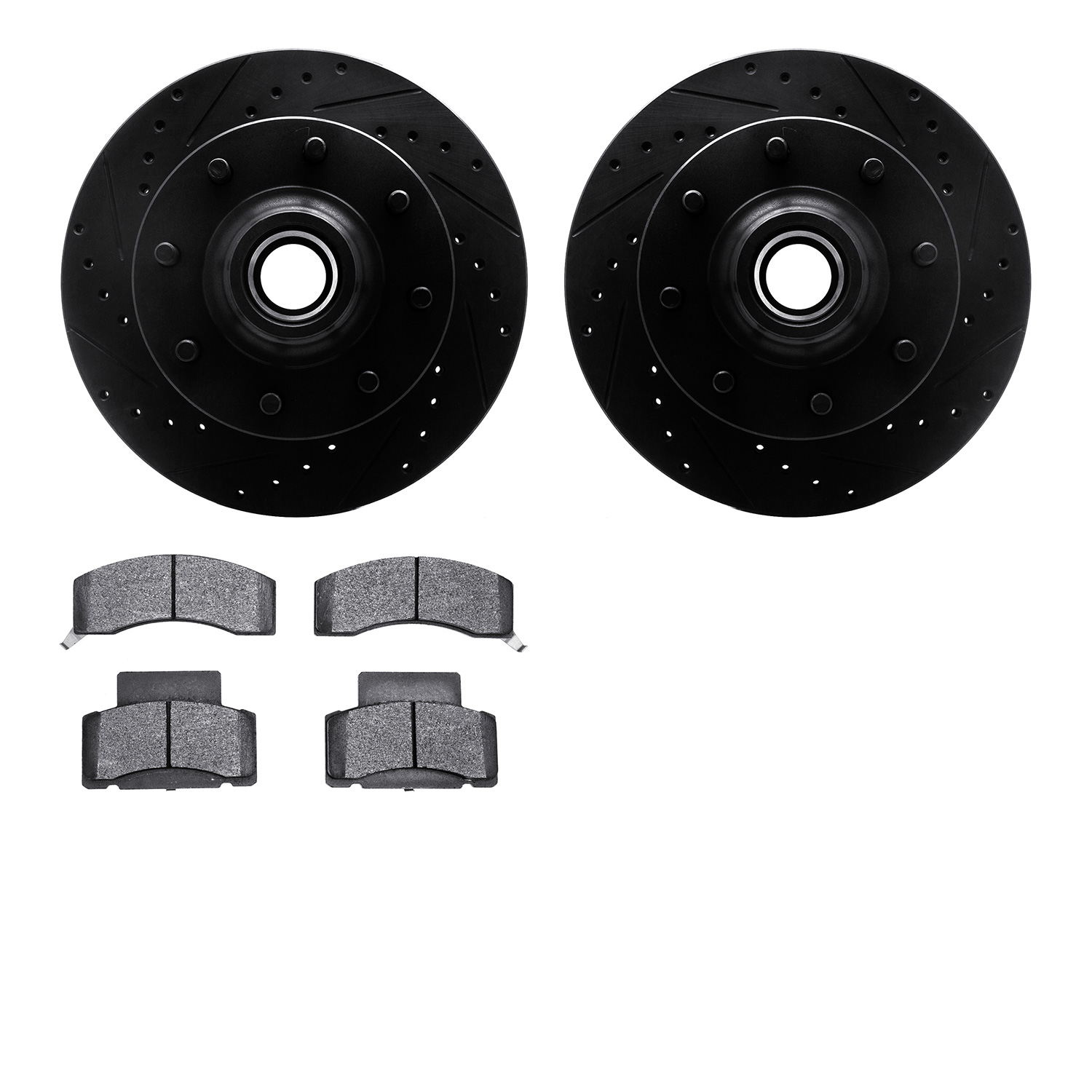 8302-48032 Drilled/Slotted Brake Rotors with 3000-Series Ceramic Brake Pads Kit [Black], 2001-2002 GM, Position: Front