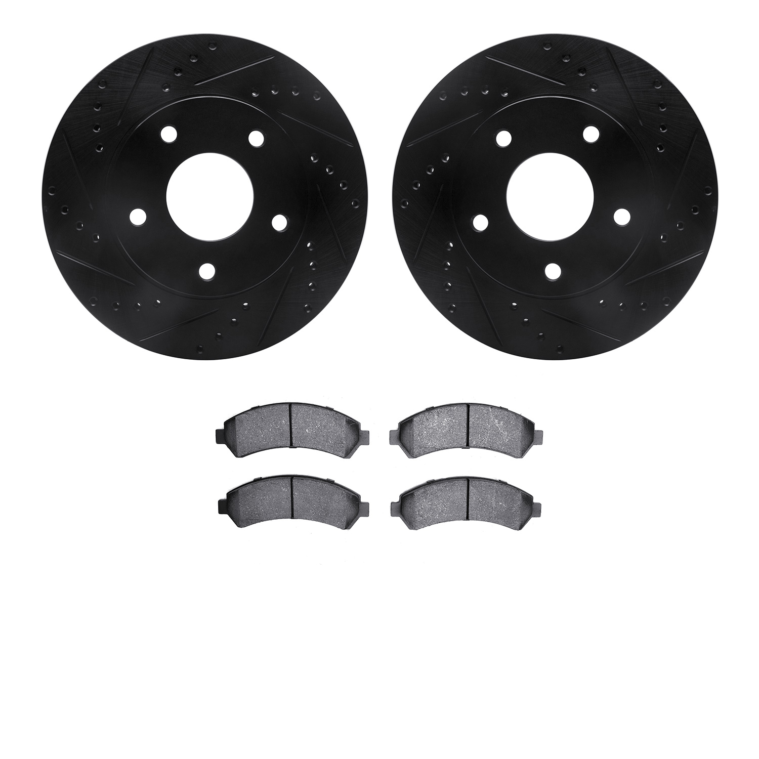 8302-48033 Drilled/Slotted Brake Rotors with 3000-Series Ceramic Brake Pads Kit [Black], 1997-2005 GM, Position: Front