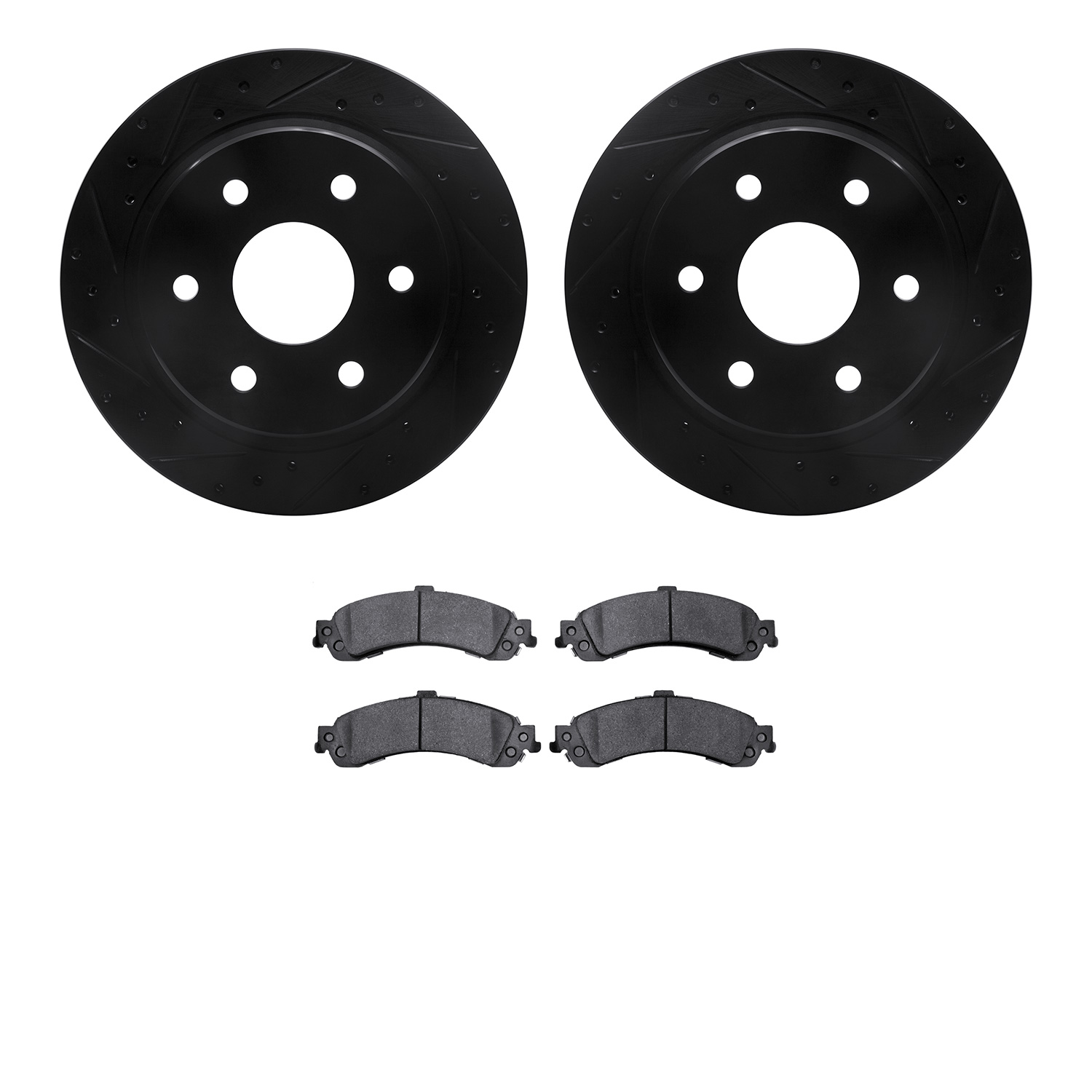 8302-48044 Drilled/Slotted Brake Rotors with 3000-Series Ceramic Brake Pads Kit [Black], 2000-2006 GM, Position: Rear