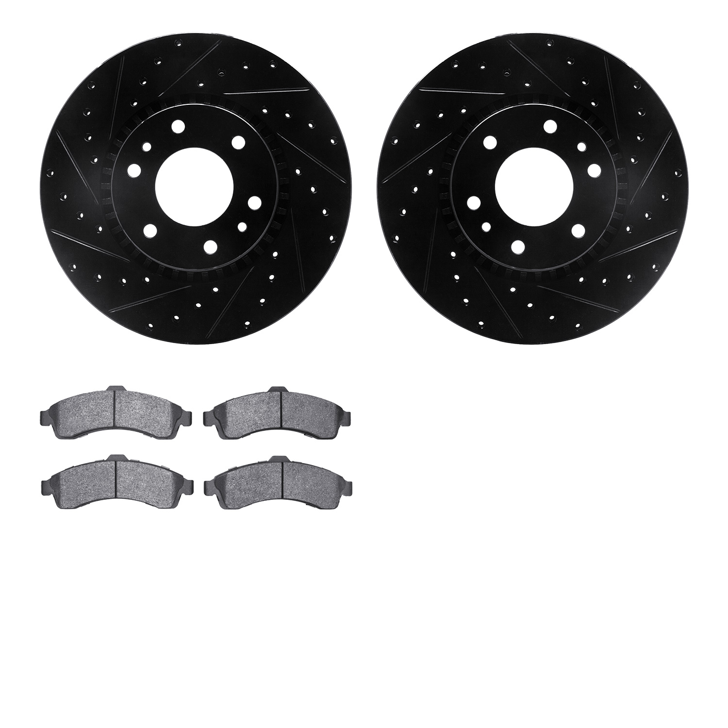 8302-48047 Drilled/Slotted Brake Rotors with 3000-Series Ceramic Brake Pads Kit [Black], 2002-2005 GM, Position: Front