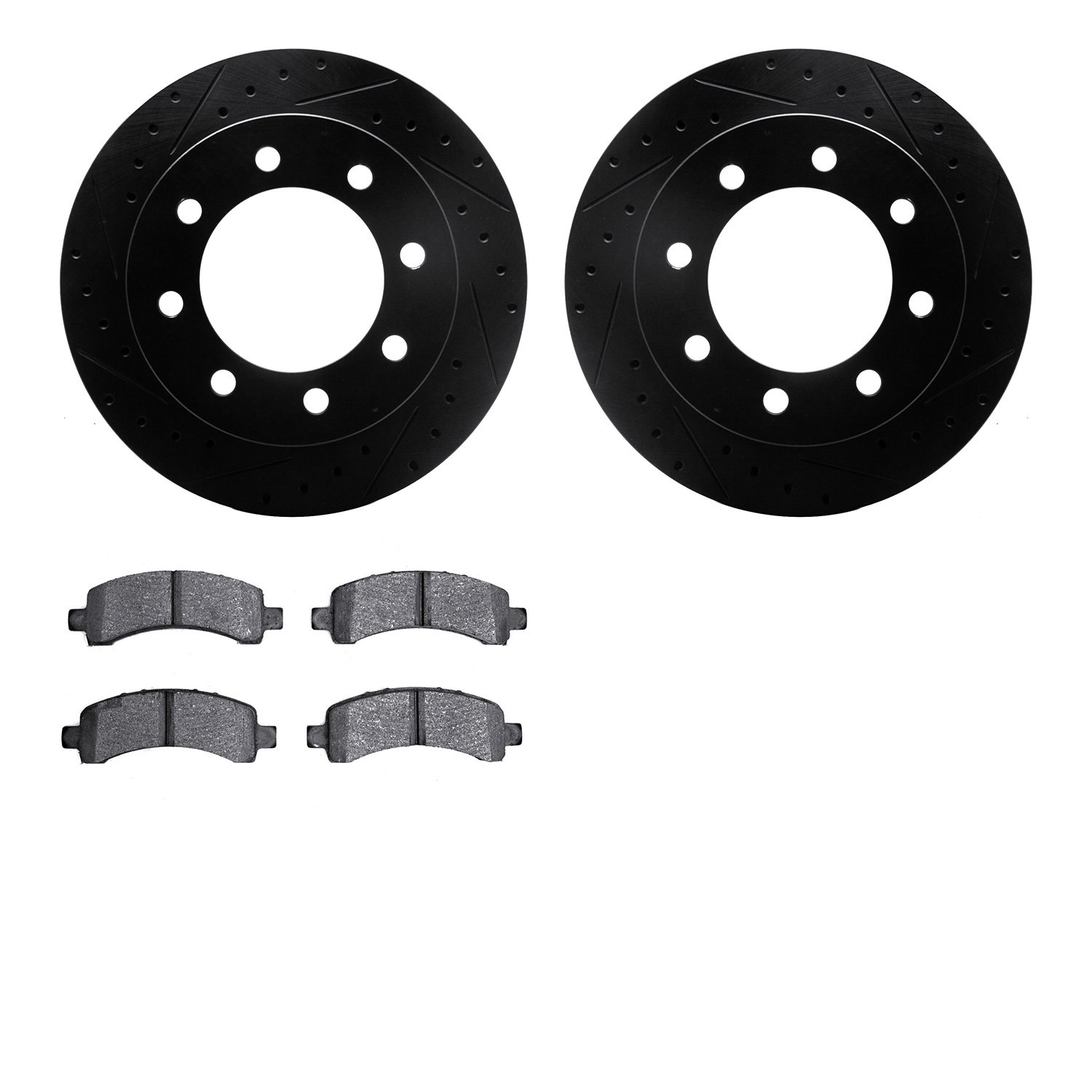 8302-48052 Drilled/Slotted Brake Rotors with 3000-Series Ceramic Brake Pads Kit [Black], 2003-2020 GM, Position: Rear