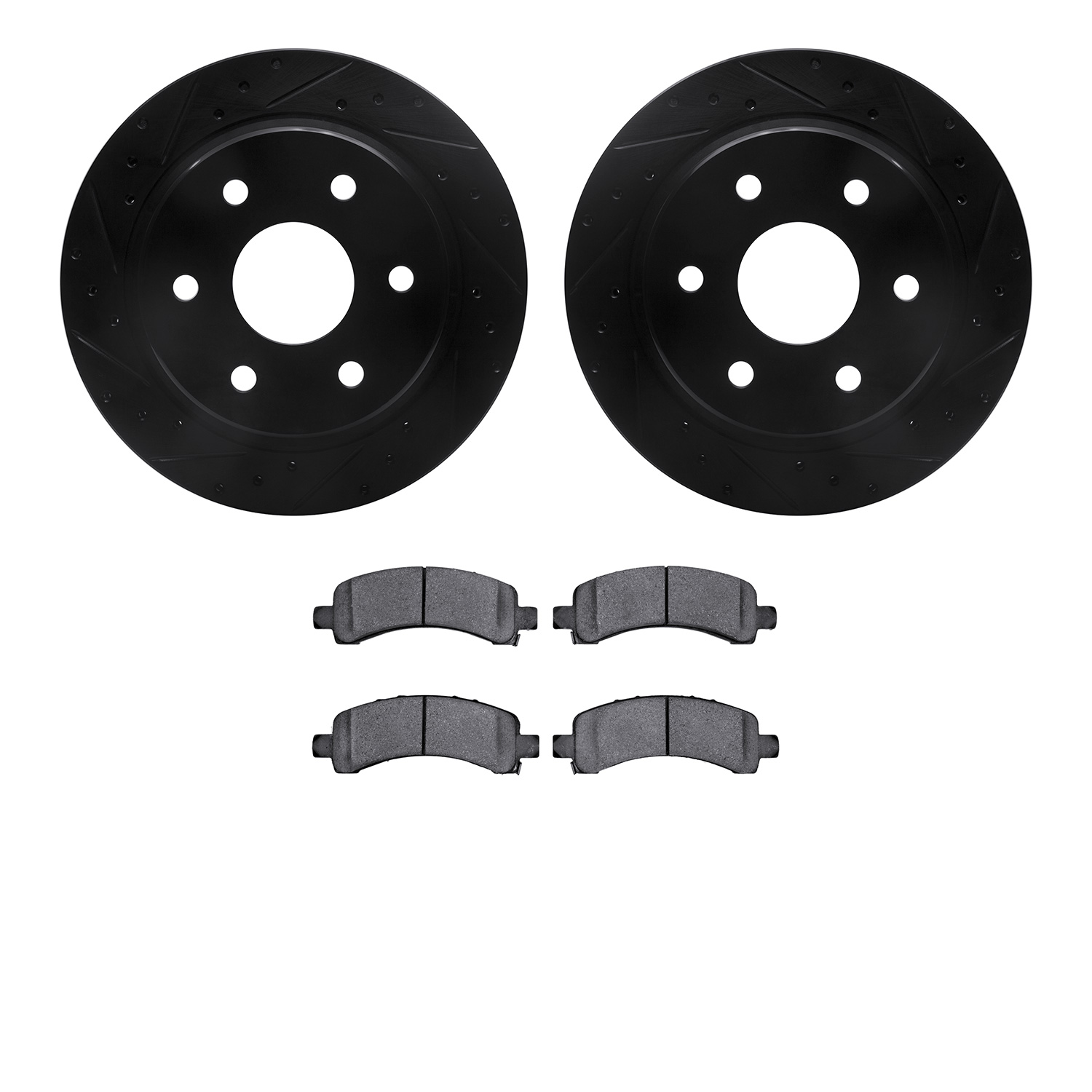 8302-48054 Drilled/Slotted Brake Rotors with 3000-Series Ceramic Brake Pads Kit [Black], 2002-2014 GM, Position: Rear