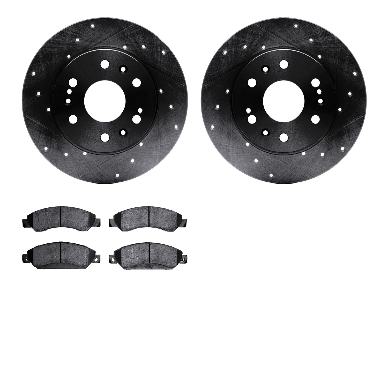 8302-48057 Drilled/Slotted Brake Rotors with 3000-Series Ceramic Brake Pads Kit [Black], 2005-2008 GM, Position: Front