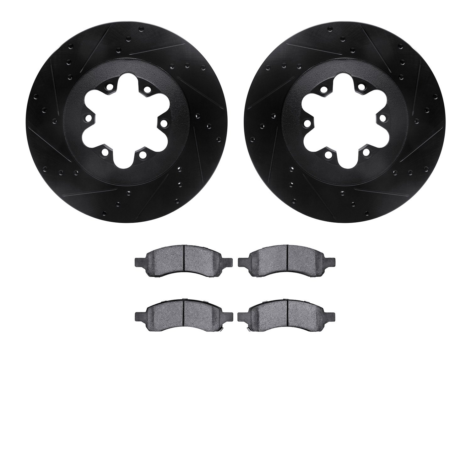 8302-48060 Drilled/Slotted Brake Rotors with 3000-Series Ceramic Brake Pads Kit [Black], 2009-2012 GM, Position: Front