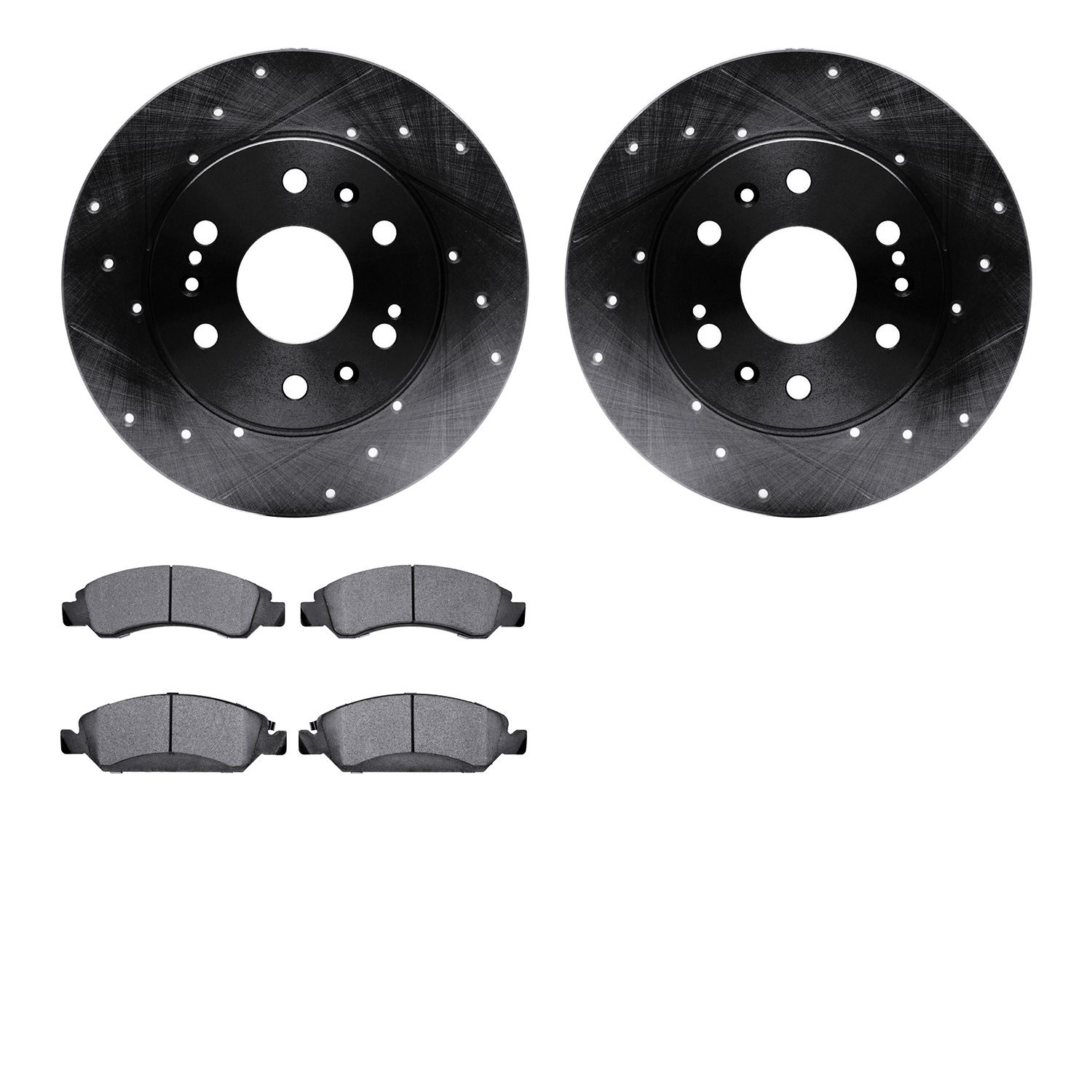 8302-48065 Drilled/Slotted Brake Rotors with 3000-Series Ceramic Brake Pads Kit [Black], 2005-2020 GM, Position: Front