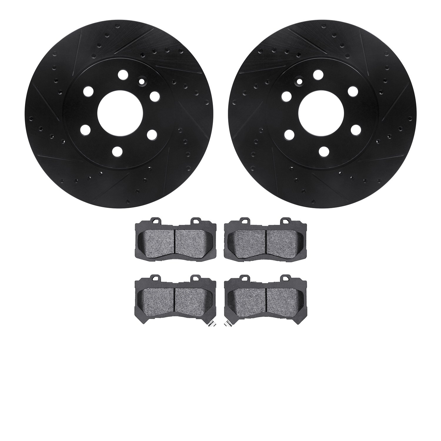 8302-48071 Drilled/Slotted Brake Rotors with 3000-Series Ceramic Brake Pads Kit [Black], 2015-2020 GM, Position: Front