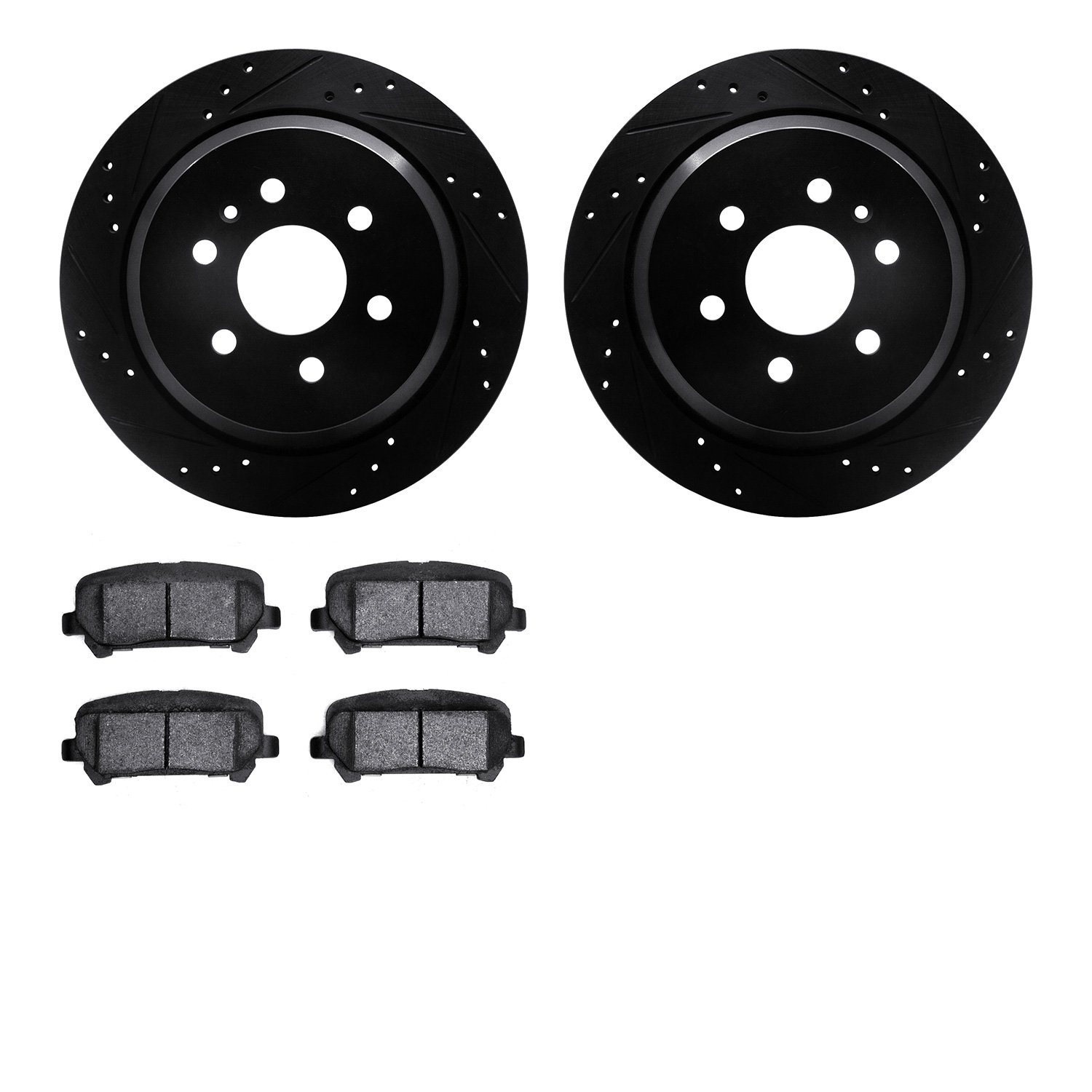 8302-48072 Drilled/Slotted Brake Rotors with 3000-Series Ceramic Brake Pads Kit [Black], 2015-2020 GM, Position: Rear