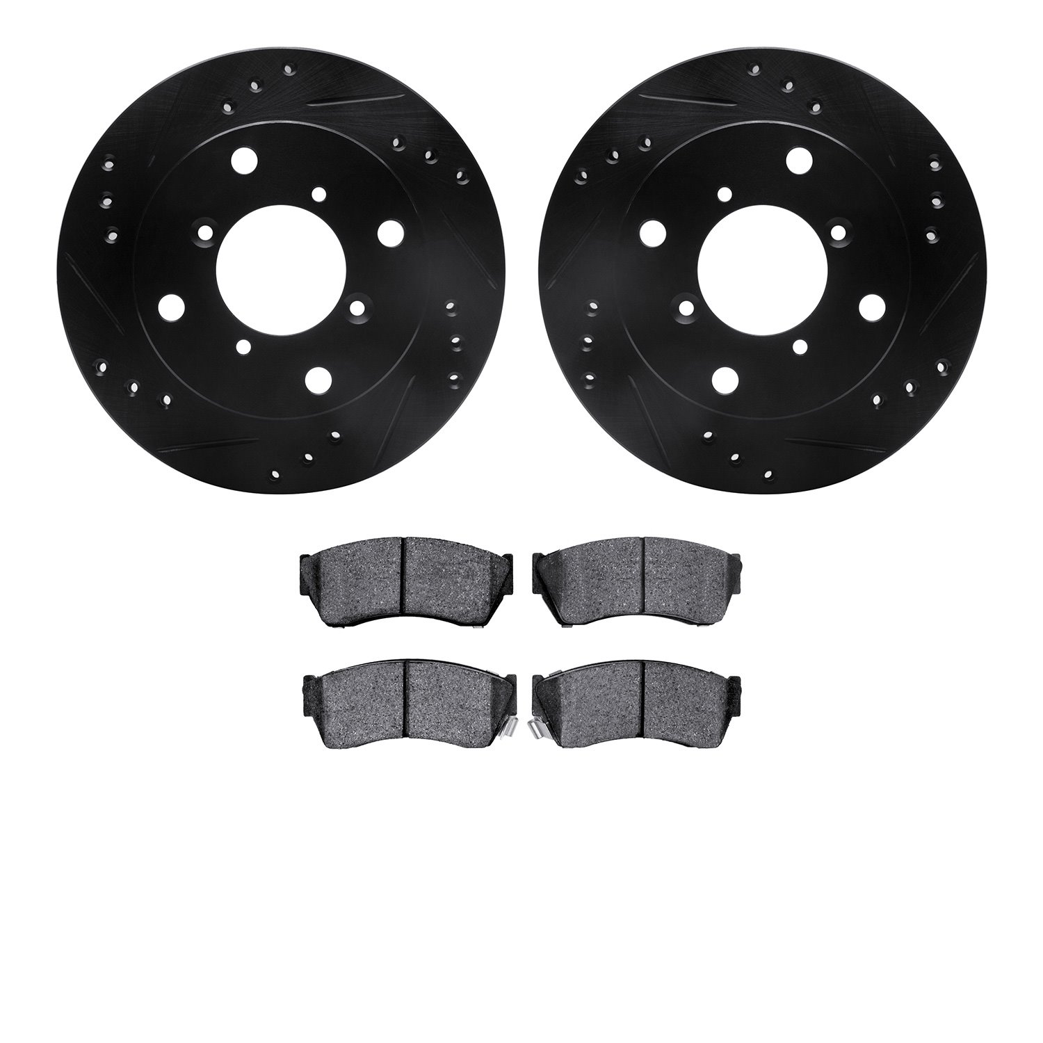 8302-50001 Drilled/Slotted Brake Rotors with 3000-Series Ceramic Brake Pads Kit [Black], 1989-2001 GM, Position: Front