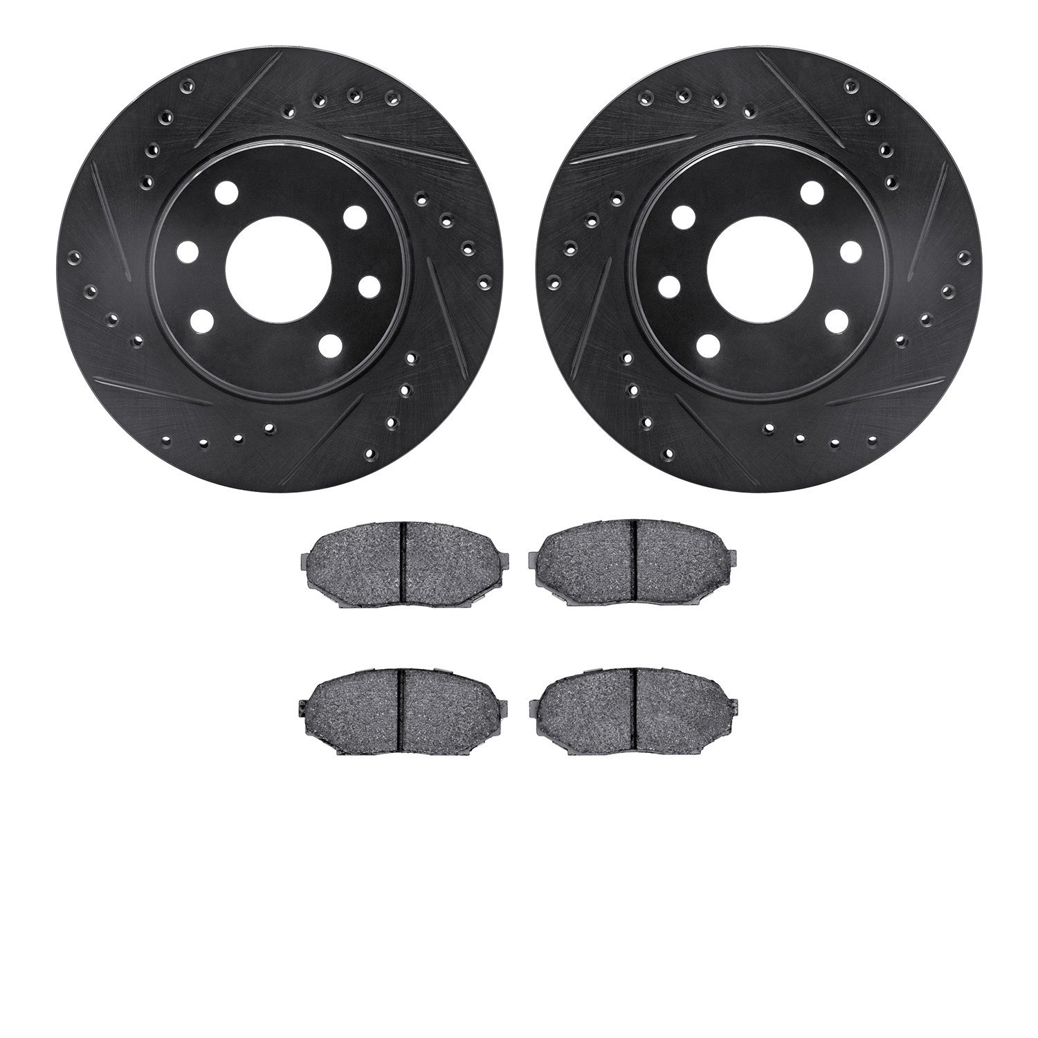 8302-50002 Drilled/Slotted Brake Rotors with 3000-Series Ceramic Brake Pads Kit [Black], 1989-1993 GM, Position: Front