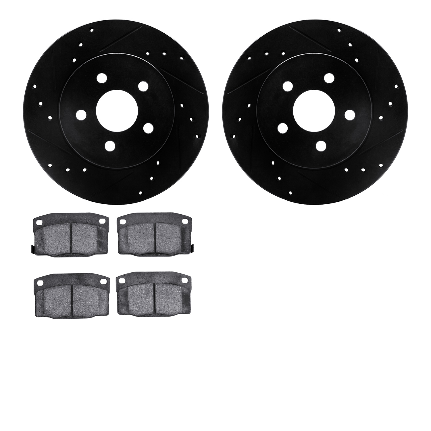 8302-52003 Drilled/Slotted Brake Rotors with 3000-Series Ceramic Brake Pads Kit [Black], 1988-1988 GM, Position: Rear, Front