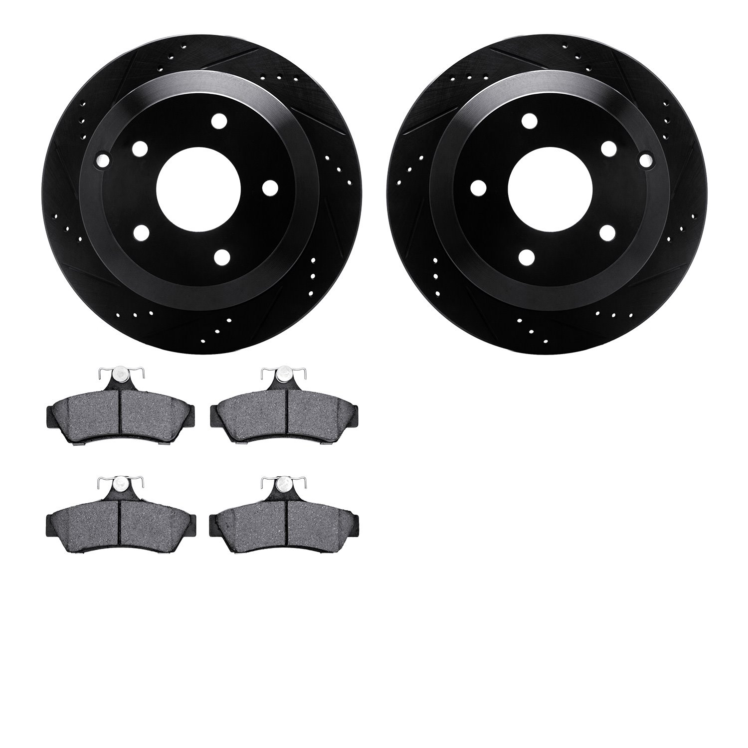 8302-52005 Drilled/Slotted Brake Rotors with 3000-Series Ceramic Brake Pads Kit [Black], 2005-2006 GM, Position: Rear