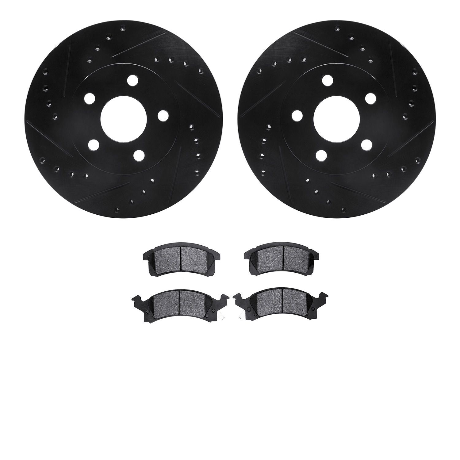 8302-52007 Drilled/Slotted Brake Rotors with 3000-Series Ceramic Brake Pads Kit [Black], 1990-2005 GM, Position: Front