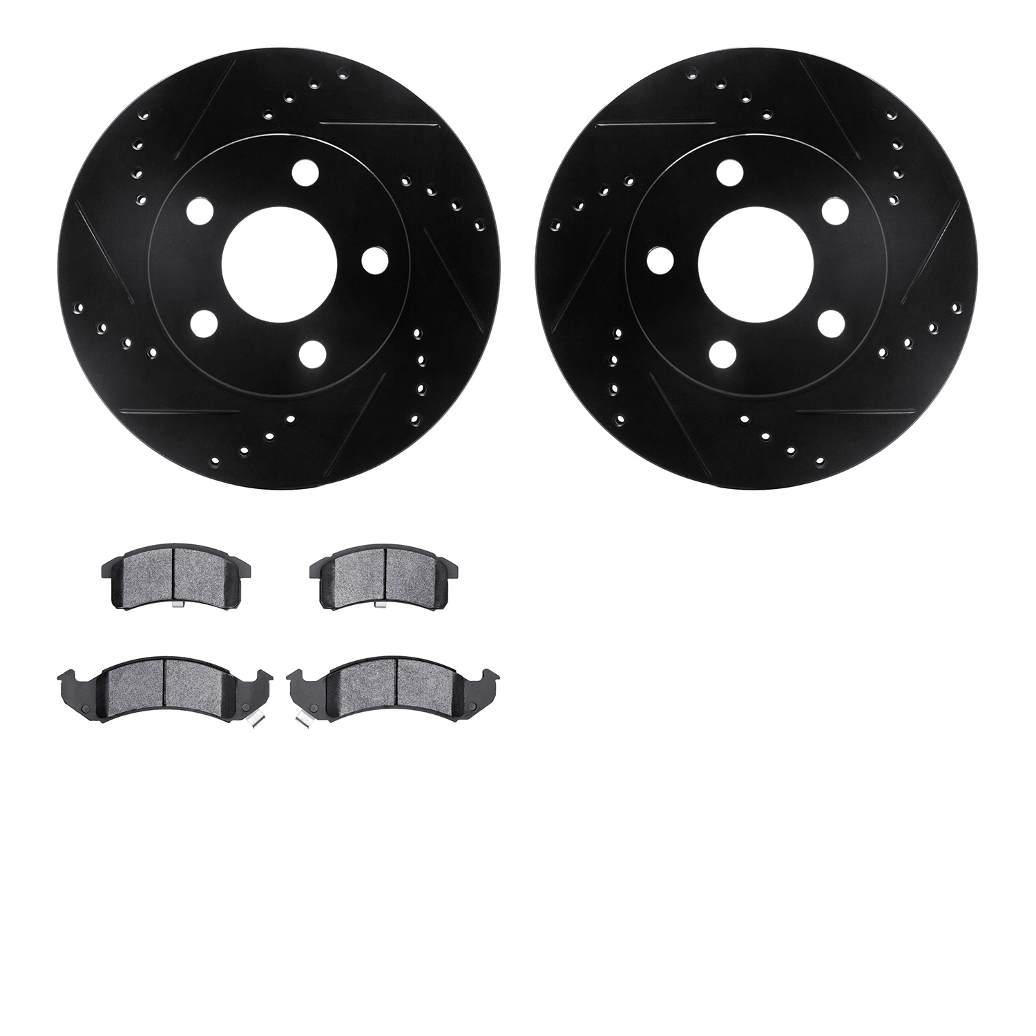 8302-52008 Drilled/Slotted Brake Rotors with 3000-Series Ceramic Brake Pads Kit [Black], 1997-1999 GM, Position: Front