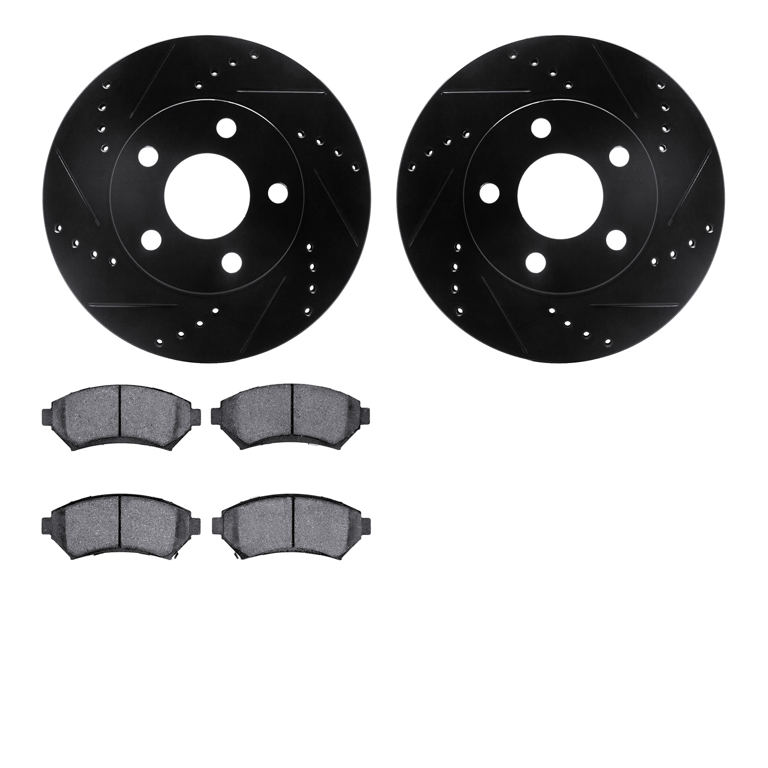 8302-52010 Drilled/Slotted Brake Rotors with 3000-Series Ceramic Brake Pads Kit [Black], 1997-2005 GM, Position: Front