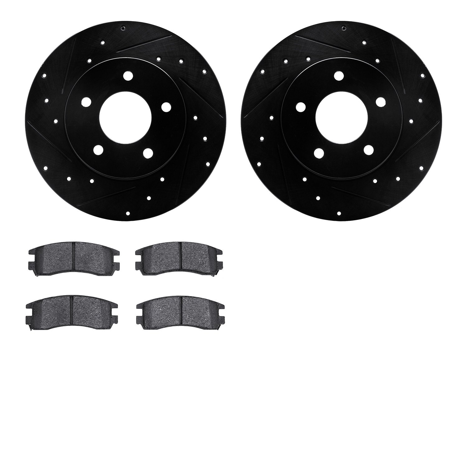 8302-52011 Drilled/Slotted Brake Rotors with 3000-Series Ceramic Brake Pads Kit [Black], 1992-2005 GM, Position: Rear