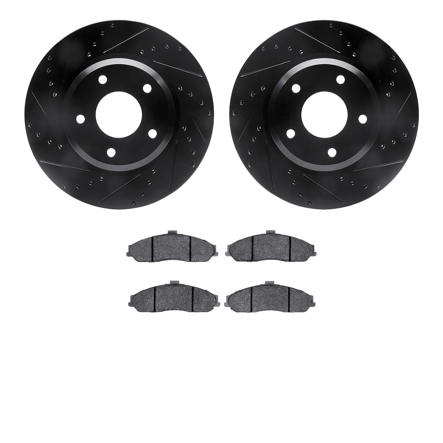 8302-52012 Drilled/Slotted Brake Rotors with 3000-Series Ceramic Brake Pads Kit [Black], 2005-2006 GM, Position: Front