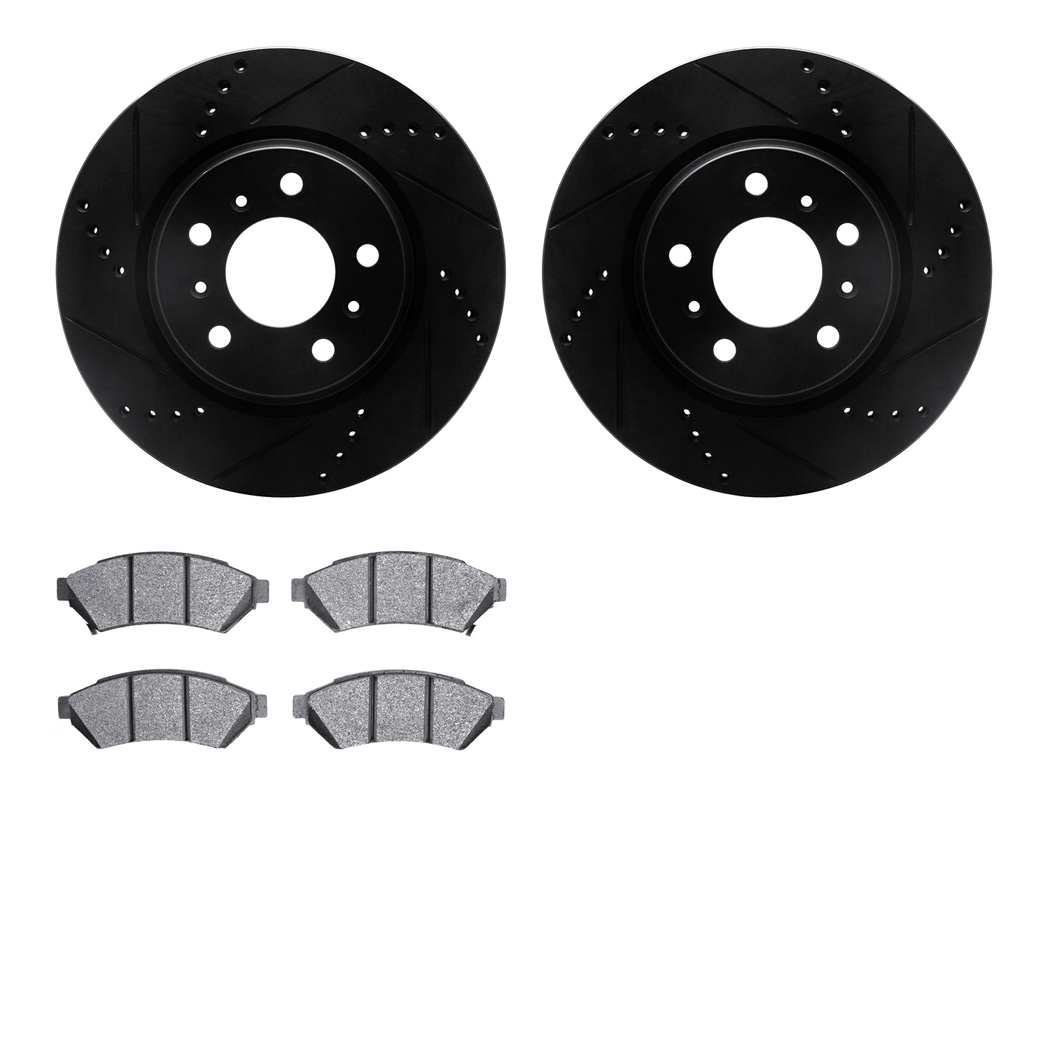 8302-52015 Drilled/Slotted Brake Rotors with 3000-Series Ceramic Brake Pads Kit [Black], 2004-2009 GM, Position: Front