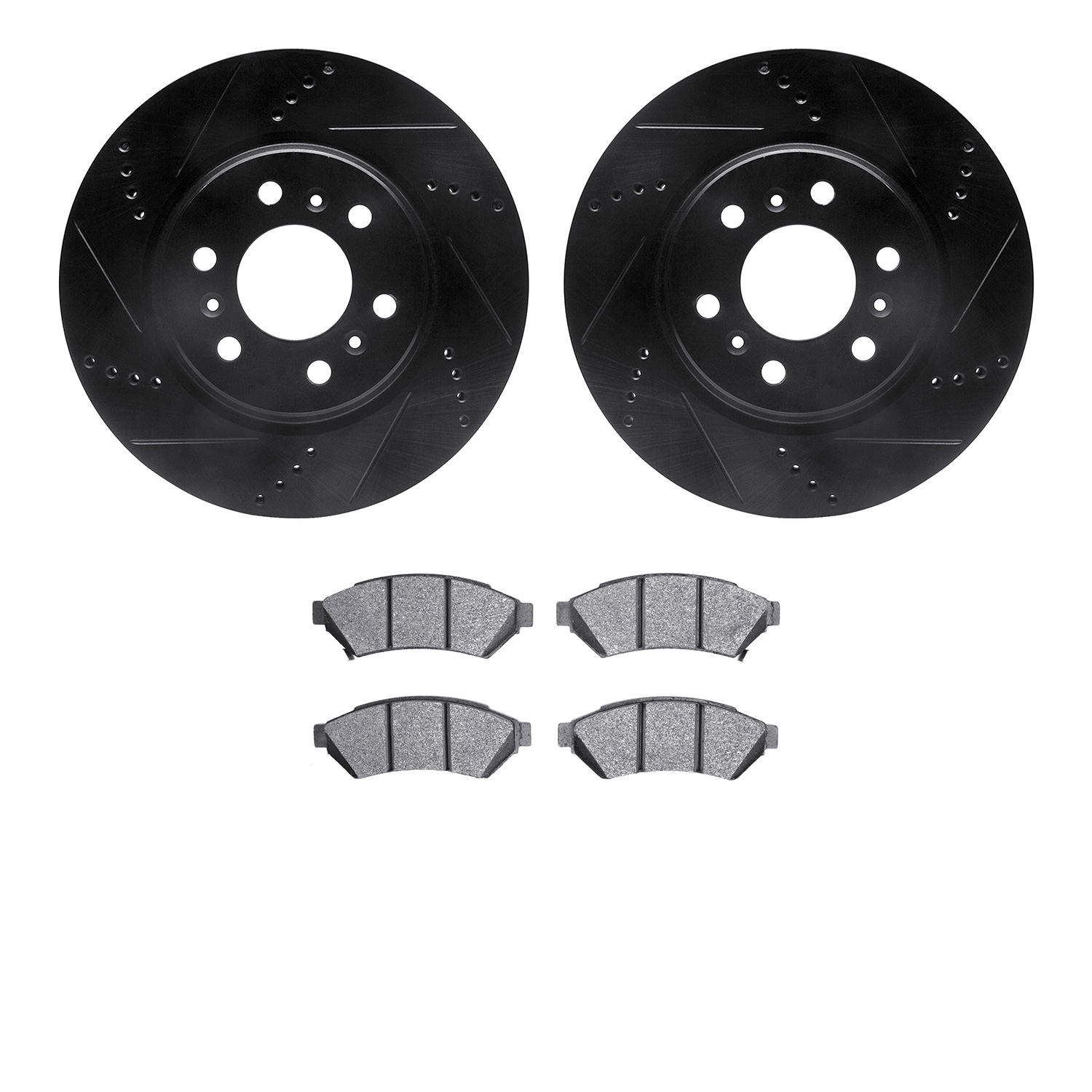 8302-52016 Drilled/Slotted Brake Rotors with 3000-Series Ceramic Brake Pads Kit [Black], 2006-2009 GM, Position: Front