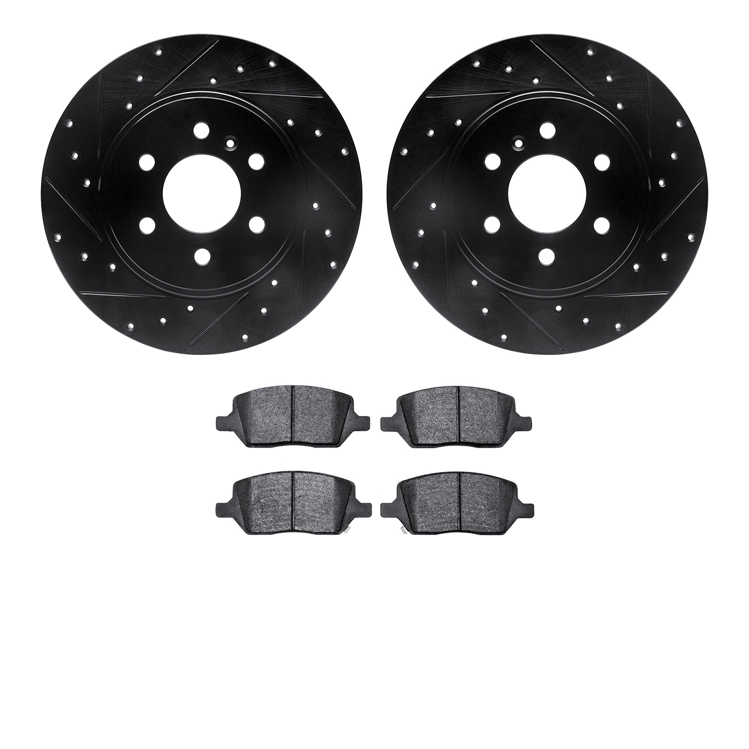 8302-52020 Drilled/Slotted Brake Rotors with 3000-Series Ceramic Brake Pads Kit [Black], 2006-2006 GM, Position: Rear