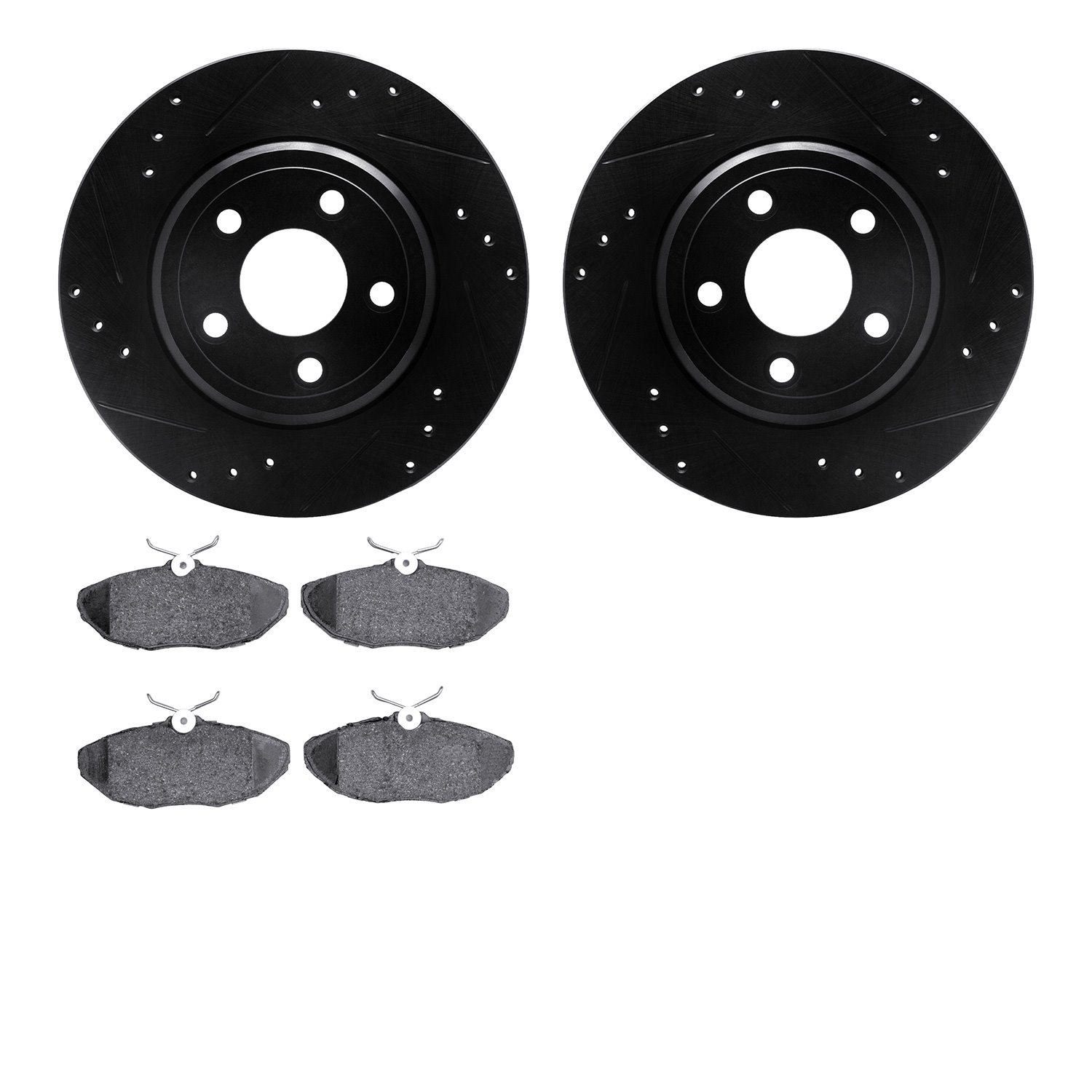 8302-54008 Drilled/Slotted Brake Rotors with 3000-Series Ceramic Brake Pads Kit [Black], 2000-2006 Multiple Makes/Models, Positi